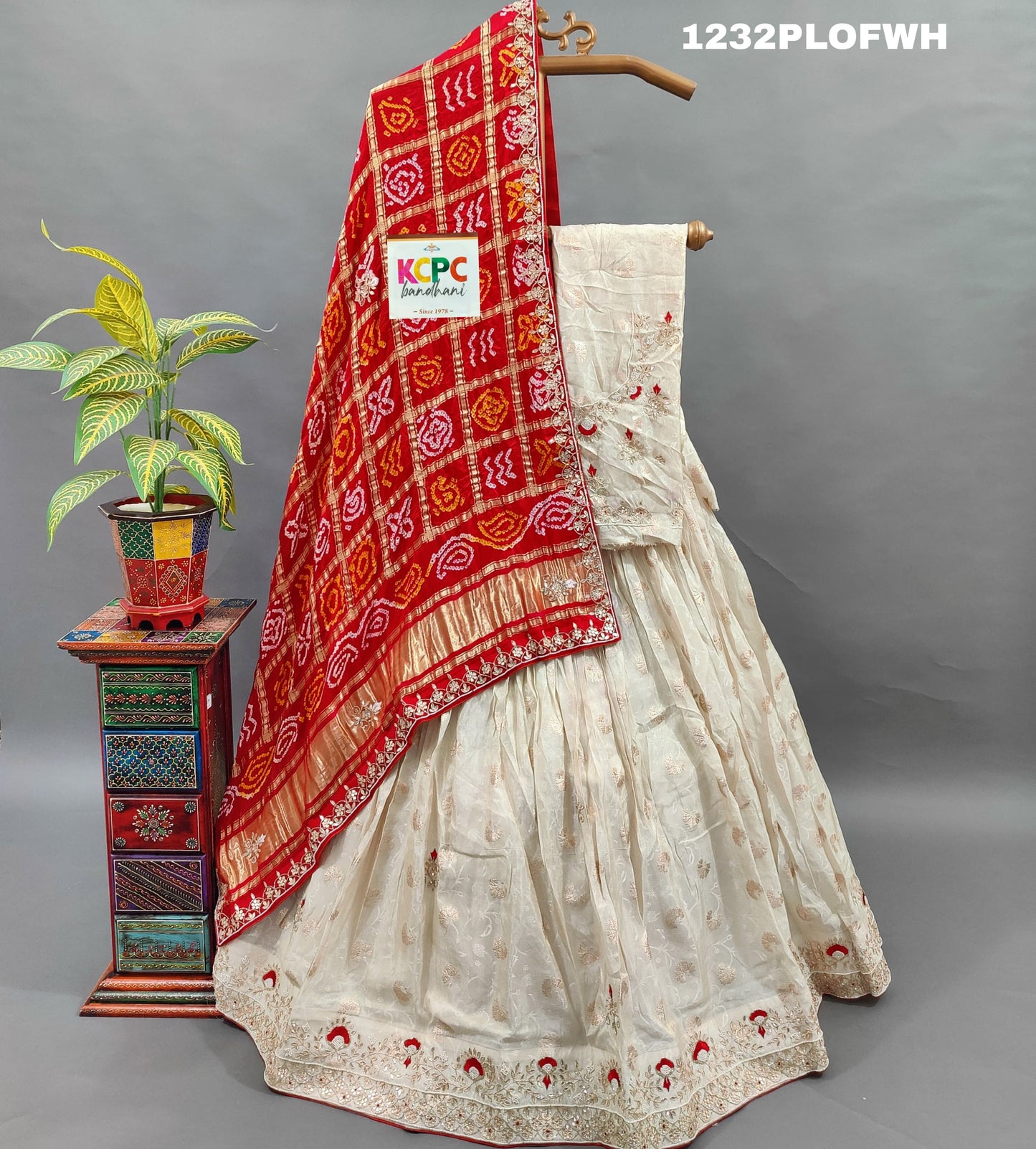 KcPc Pure Chinon Silk with Gaji silk Dupatta Cutdana Gotapatti Lehenga set,MAD