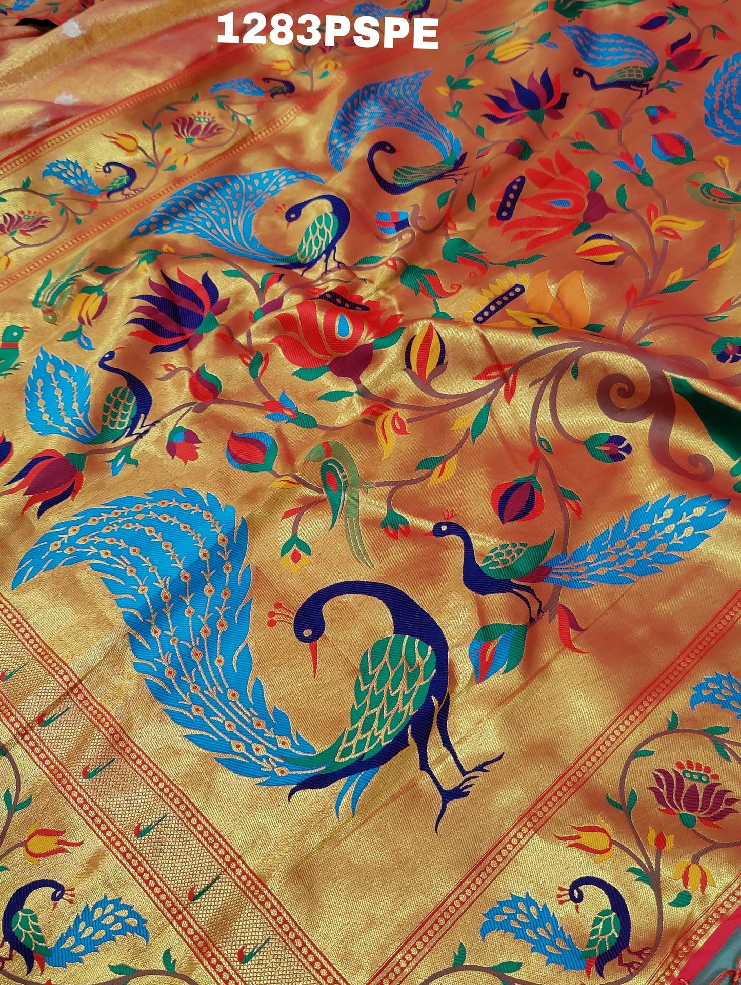 KcPc New Banarasi paithani silk Beautiful Zari border figure Pallu saree,SANG