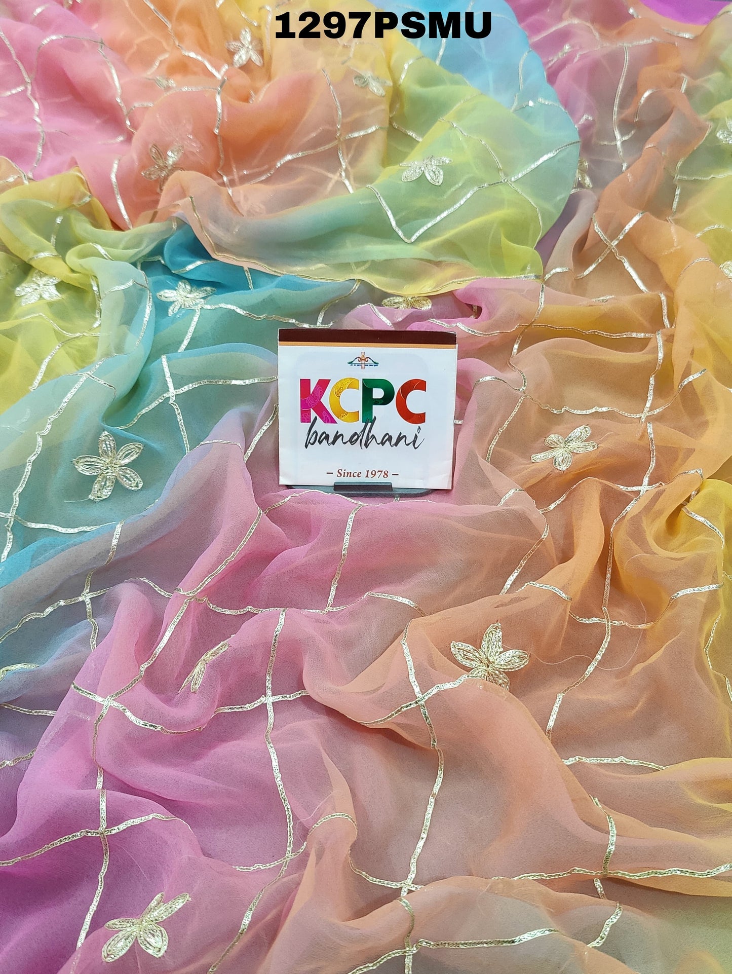 KcPc New Georgette multi colour Gota patti work Saree,SWA