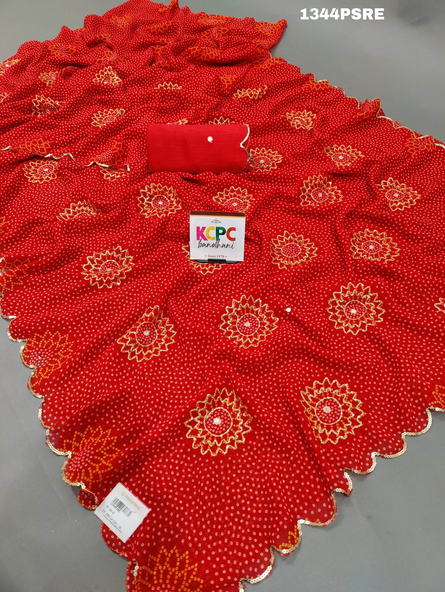 KcPc Beautiful bandhani chiffon Aari Tari work saree,SWA