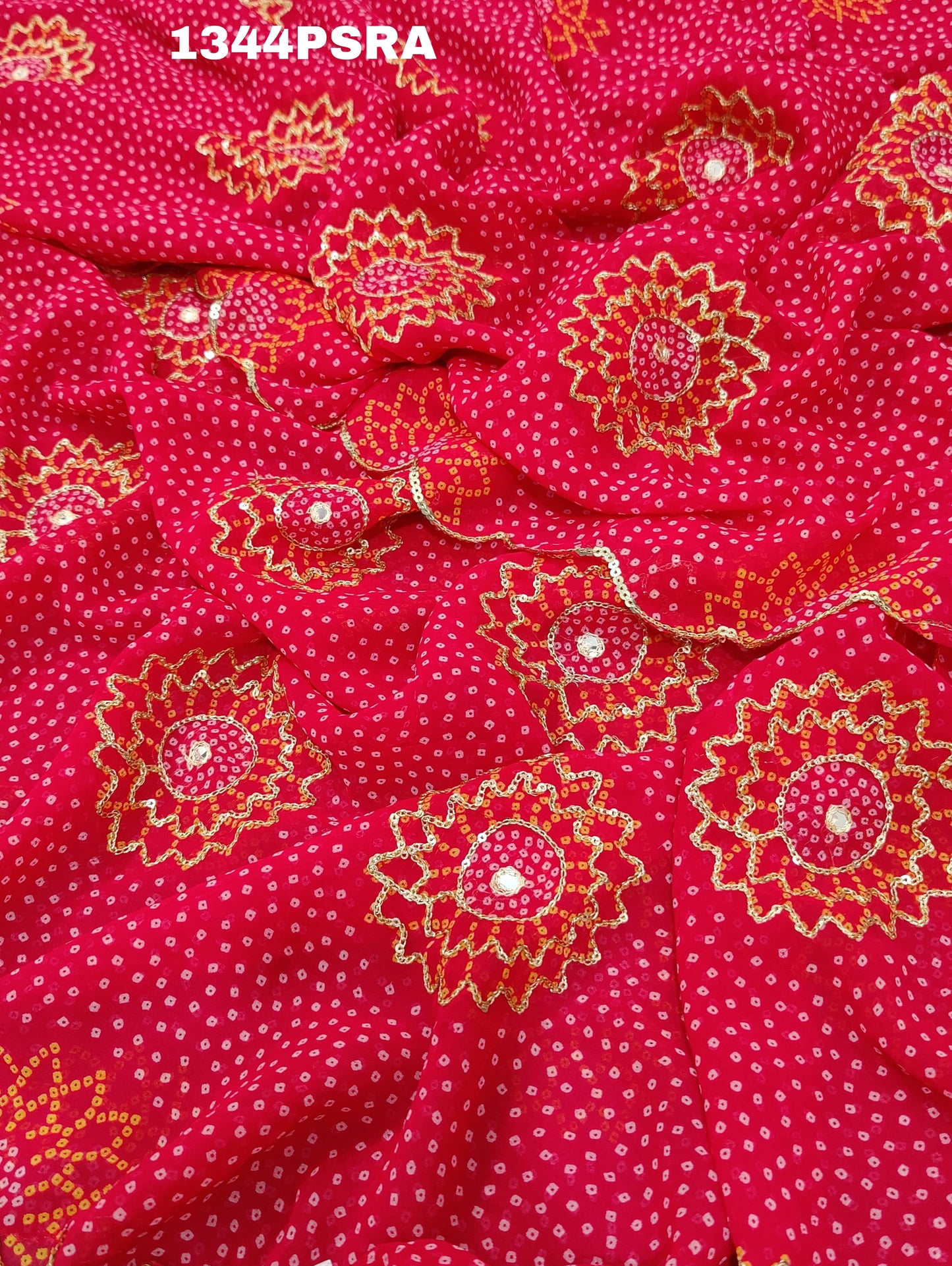 KcPc Beautiful bandhani chiffon Aari Tari work saree,SWA