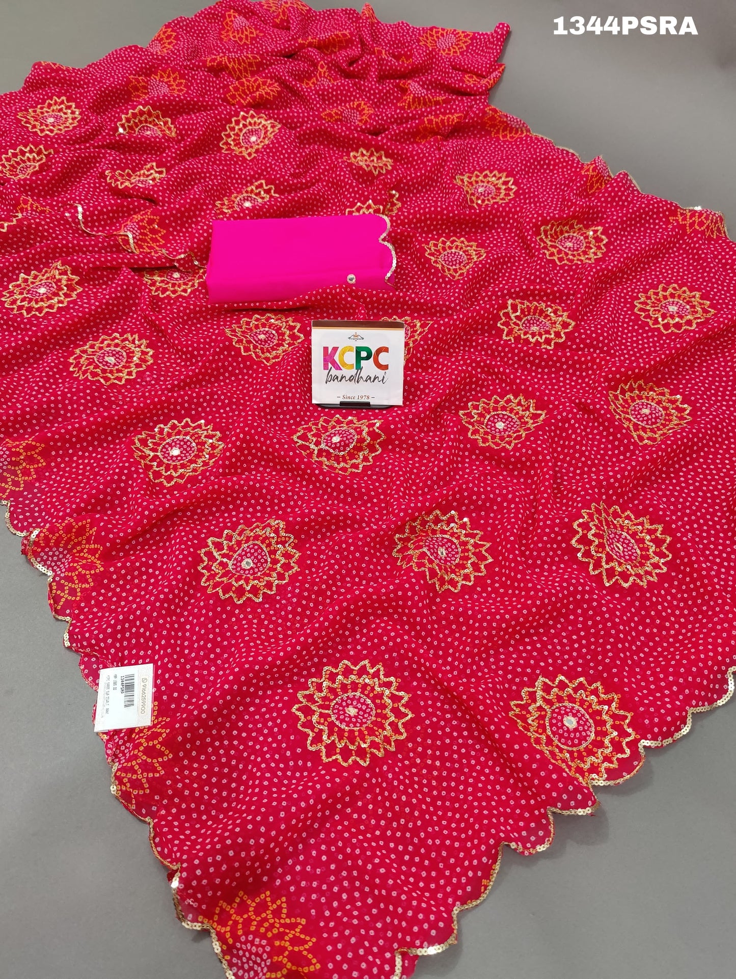 KcPc Beautiful bandhani chiffon Aari Tari work saree,SWA