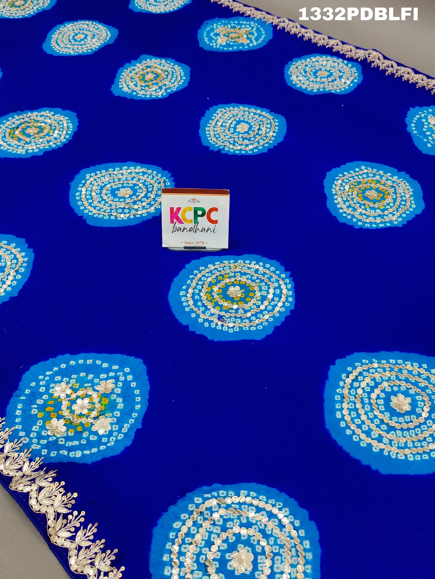 KcPc Pure Gaji silk Handmade Laddu Bandhej Gota patti work Dupatta,RG