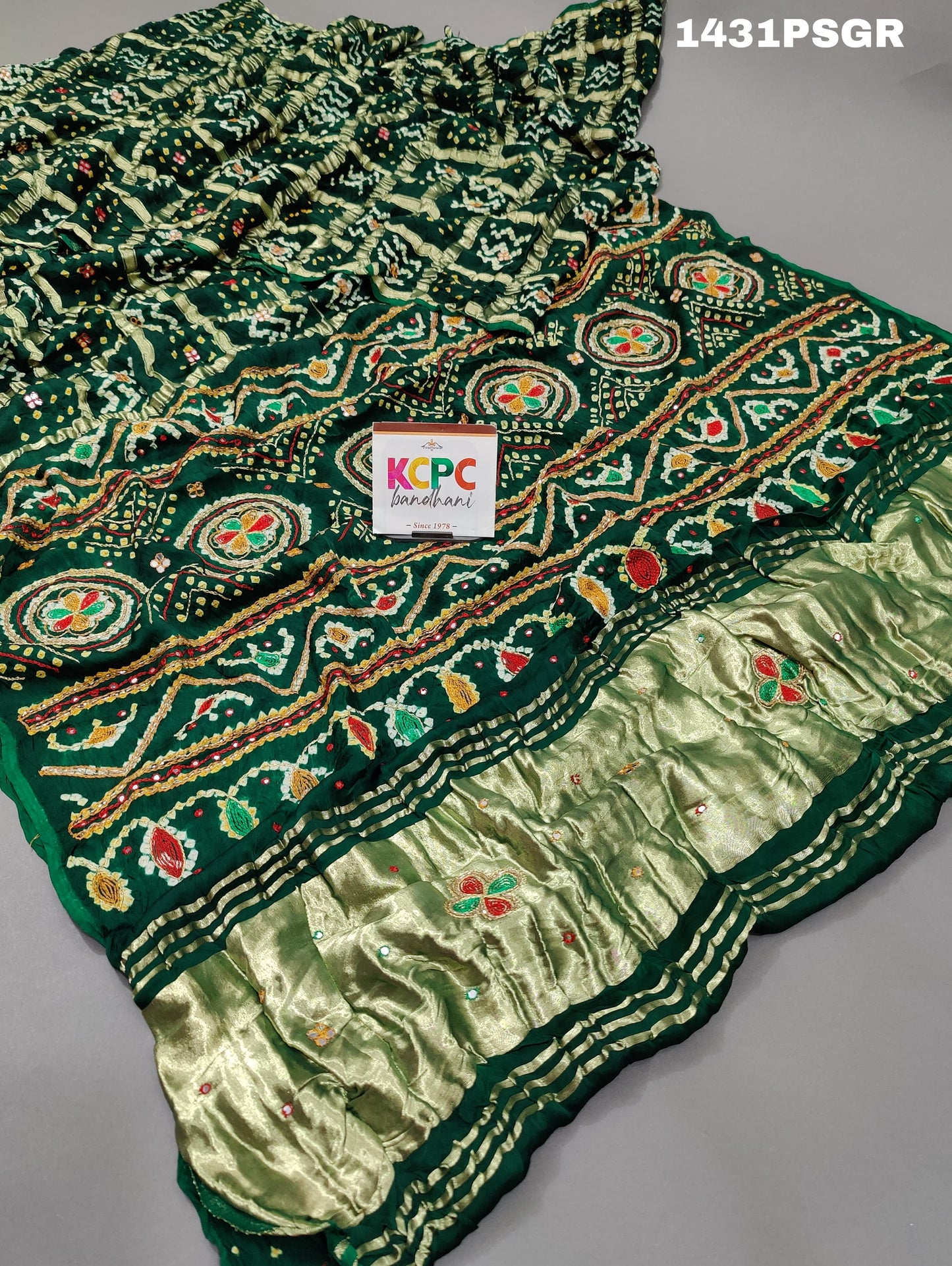 KcPc Famous Pure Gaji Silk Gharchola Handmade Bandhej khaddi Mirror Work Saree,MAH