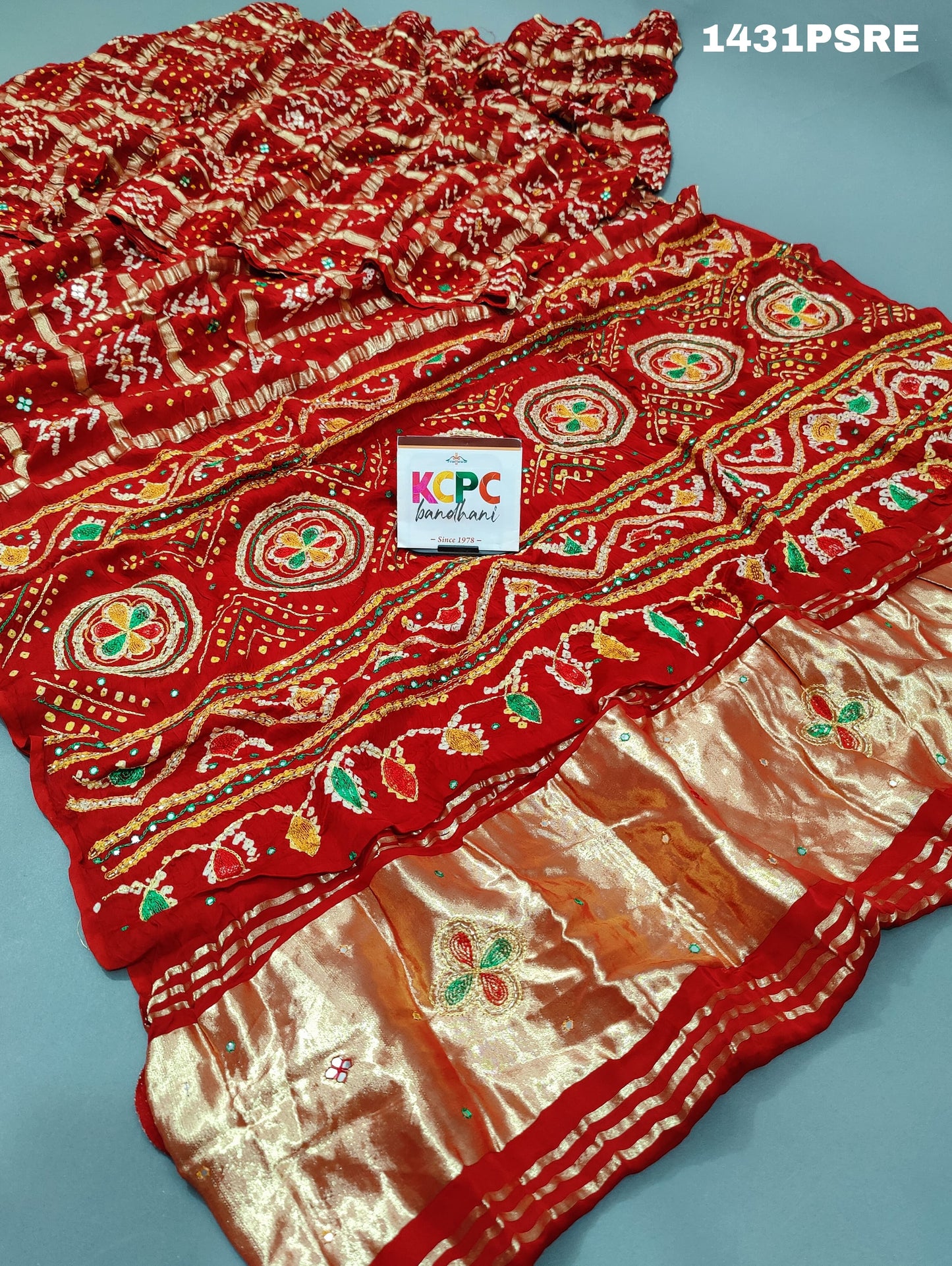 KcPc Famous Pure Gaji Silk Gharchola handmade Bandhej khaddi Mirror Work Saree,MAH