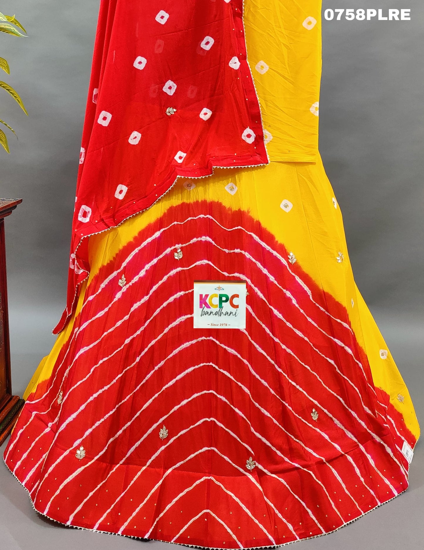 KcPc New Chinon rajasthani lahariya bandhej design with katdana gotapatti work lehenga set, RAJ