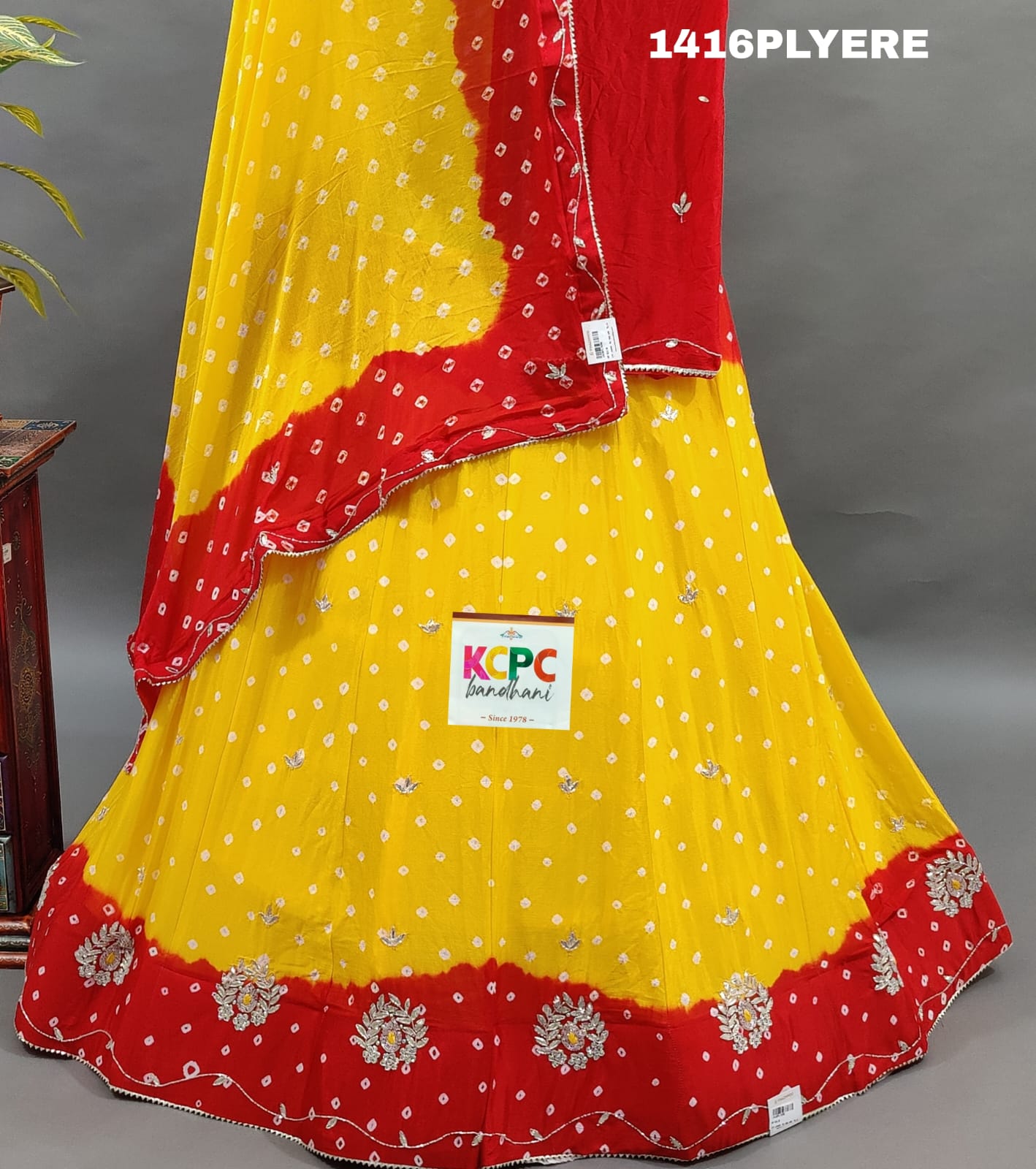KcPc New Chinon double shade Bandhani design Cutdana work lehenga,RAJ