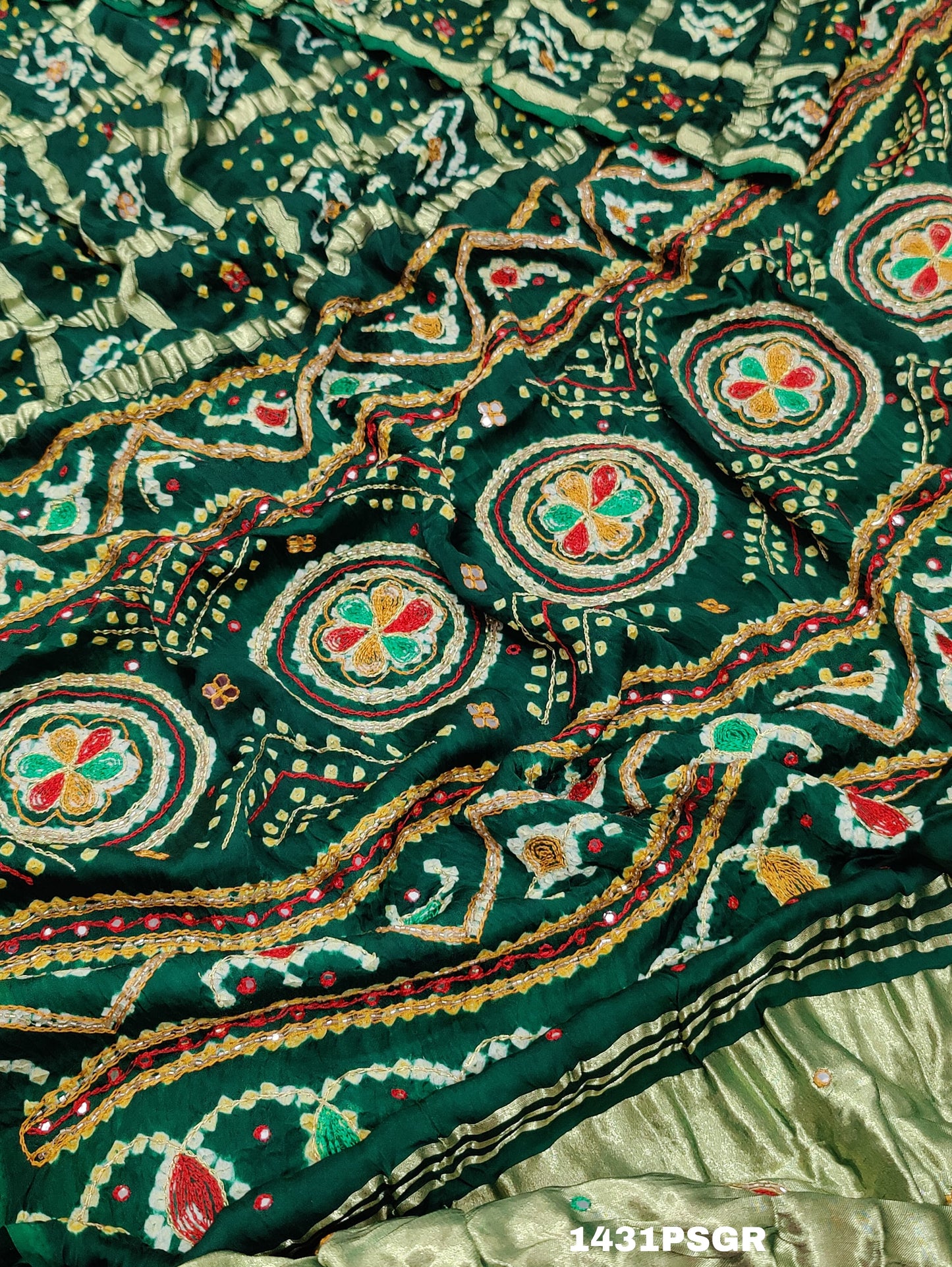 KcPc Famous Pure Gaji Silk Gharchola Handmade Bandhej khaddi Mirror Work Saree,MAH