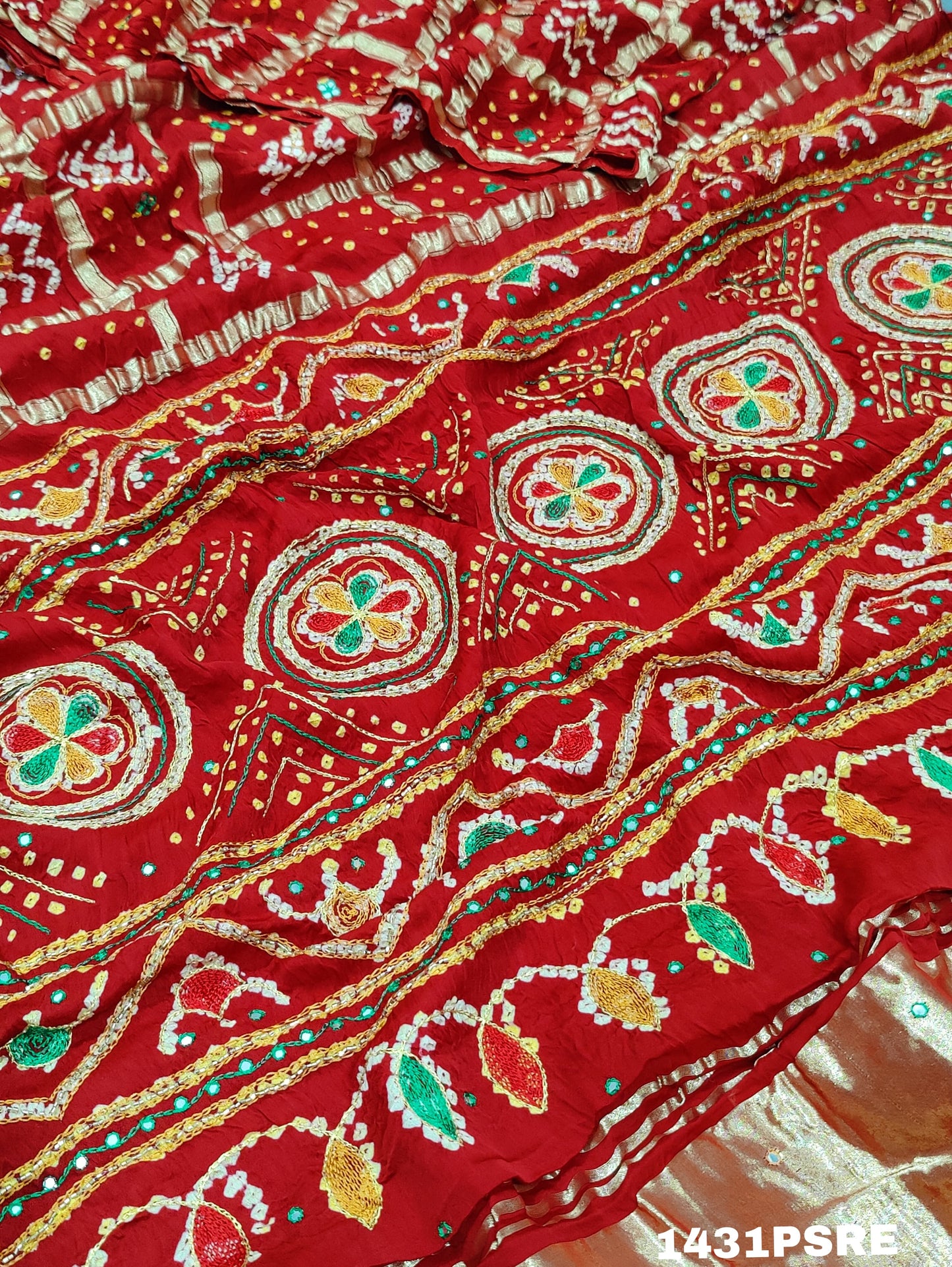 KcPc Famous Pure Gaji Silk Gharchola handmade Bandhej khaddi Mirror Work Saree,MAH