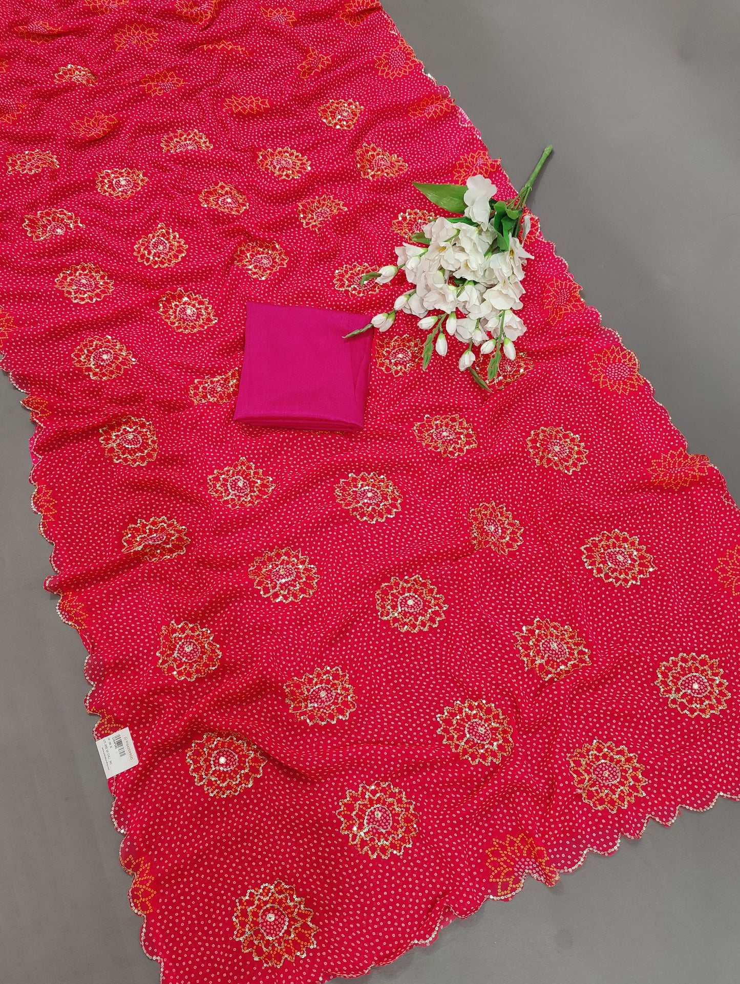 Bandhani chiffon ari tari work saree