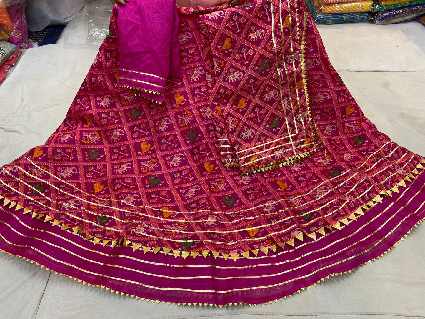 Latest Jaipur Patola Style Kota Doriya Gota Pathi Lehengas Nr Kml Lehenga