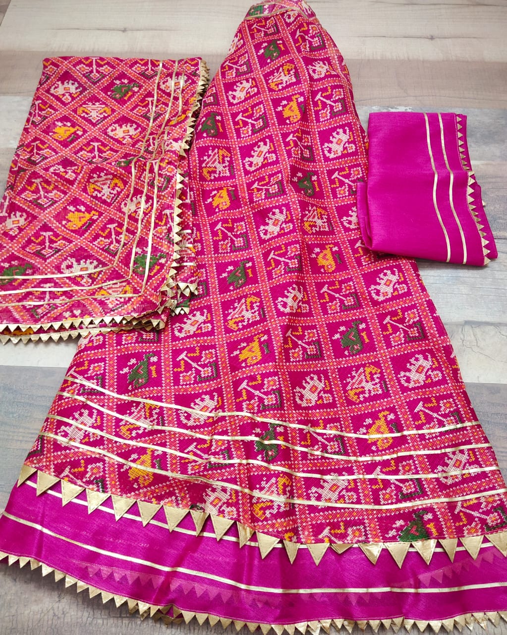 Latest Jaipur Patola Style Kota Doriya Gota Pathi Lehengas Nr Kml Rani Lehenga