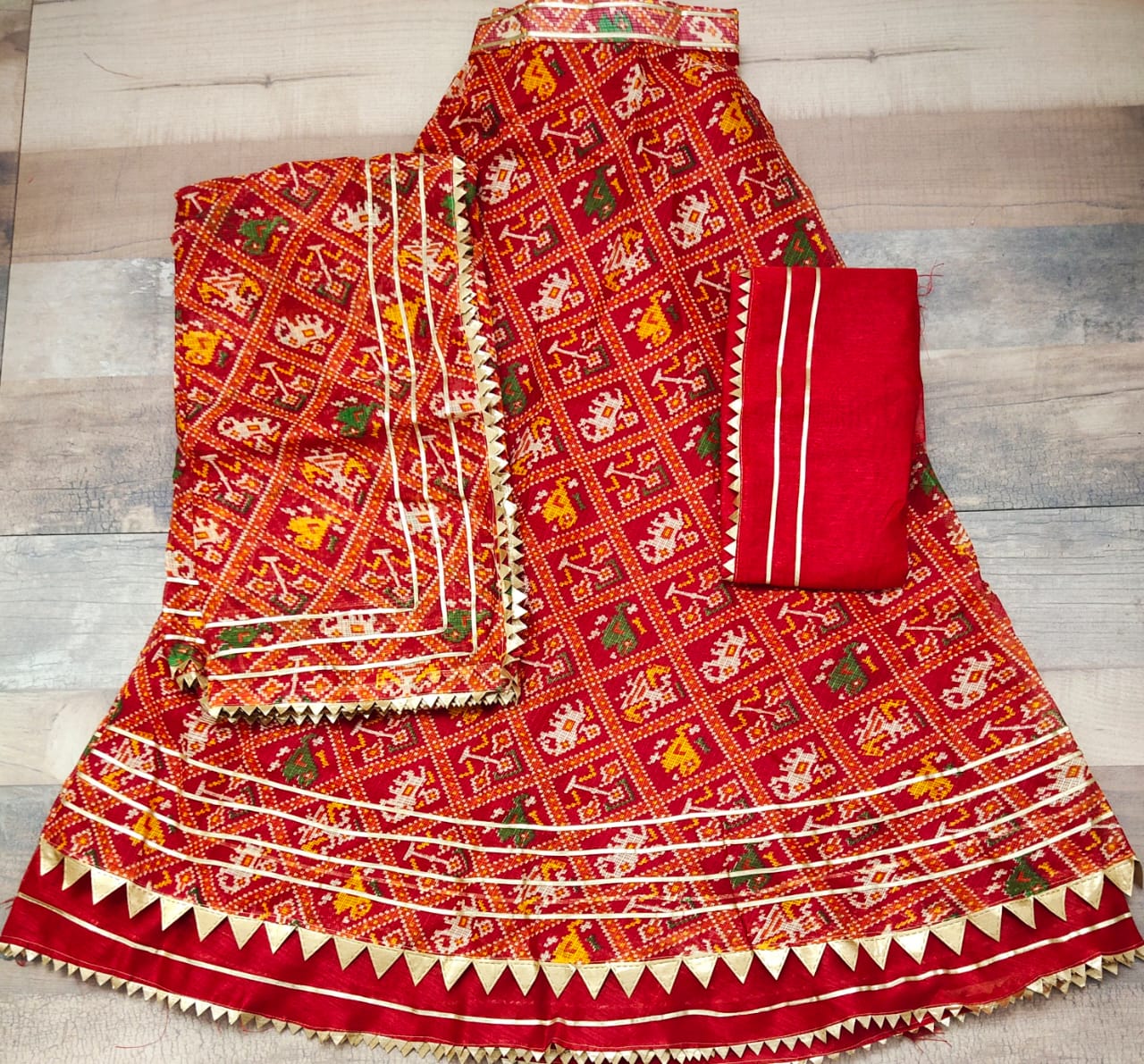 Latest Jaipur Patola Style Kota Doriya Gota Pathi Lehengas Nr Kml Lehenga