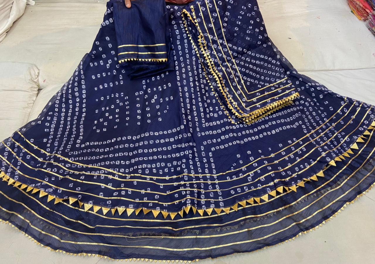 Latest Jaipur Chunri Style Kota Doriya Gota Pathi Lehengas Nr Kml Blue Lehenga