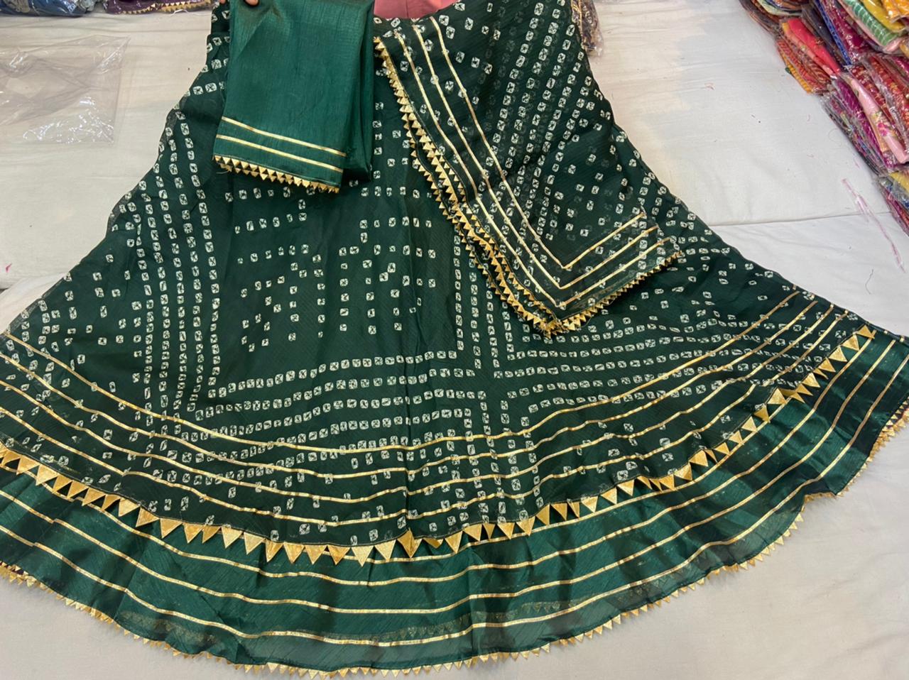 Latest Jaipur Chunri Style Kota Doriya Gota Pathi Lehengas Nr Kml Green Lehenga