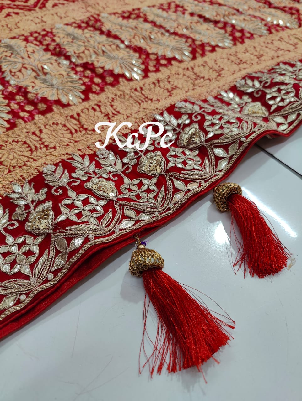 Pure Khaddi Georgette Upada Janglaw Bandhani Bridal Dupatta Kcpc Nr