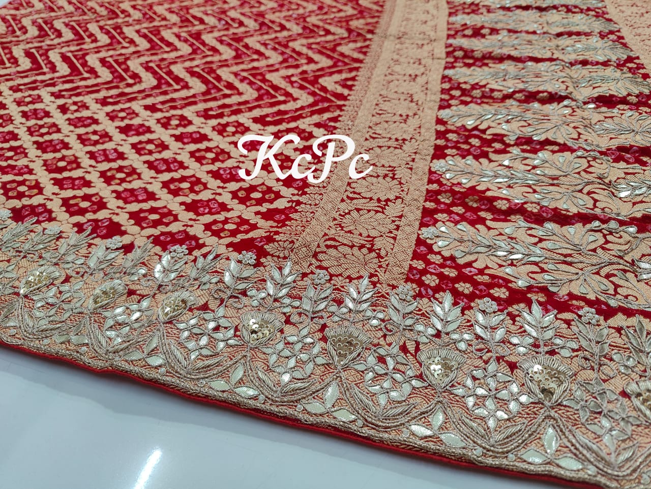 Pure Khaddi Georgette Upada Janglaw Bandhani Bridal Dupatta Kcpc Nr