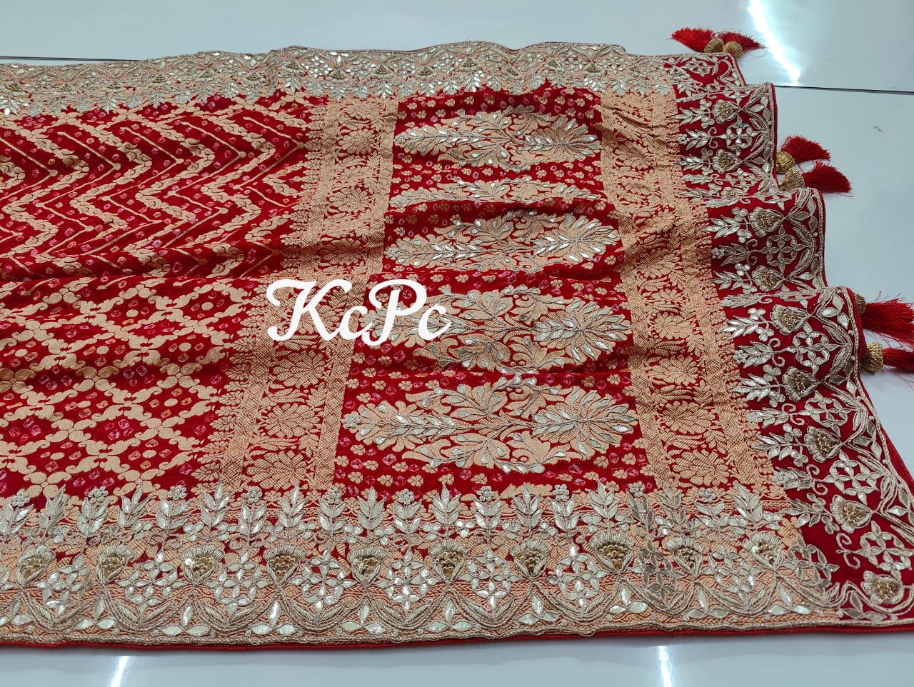 Pure Khaddi Georgette Bandhani Bridal Dupatta" "Upada Janglaw Bridal Dupatta for Sale