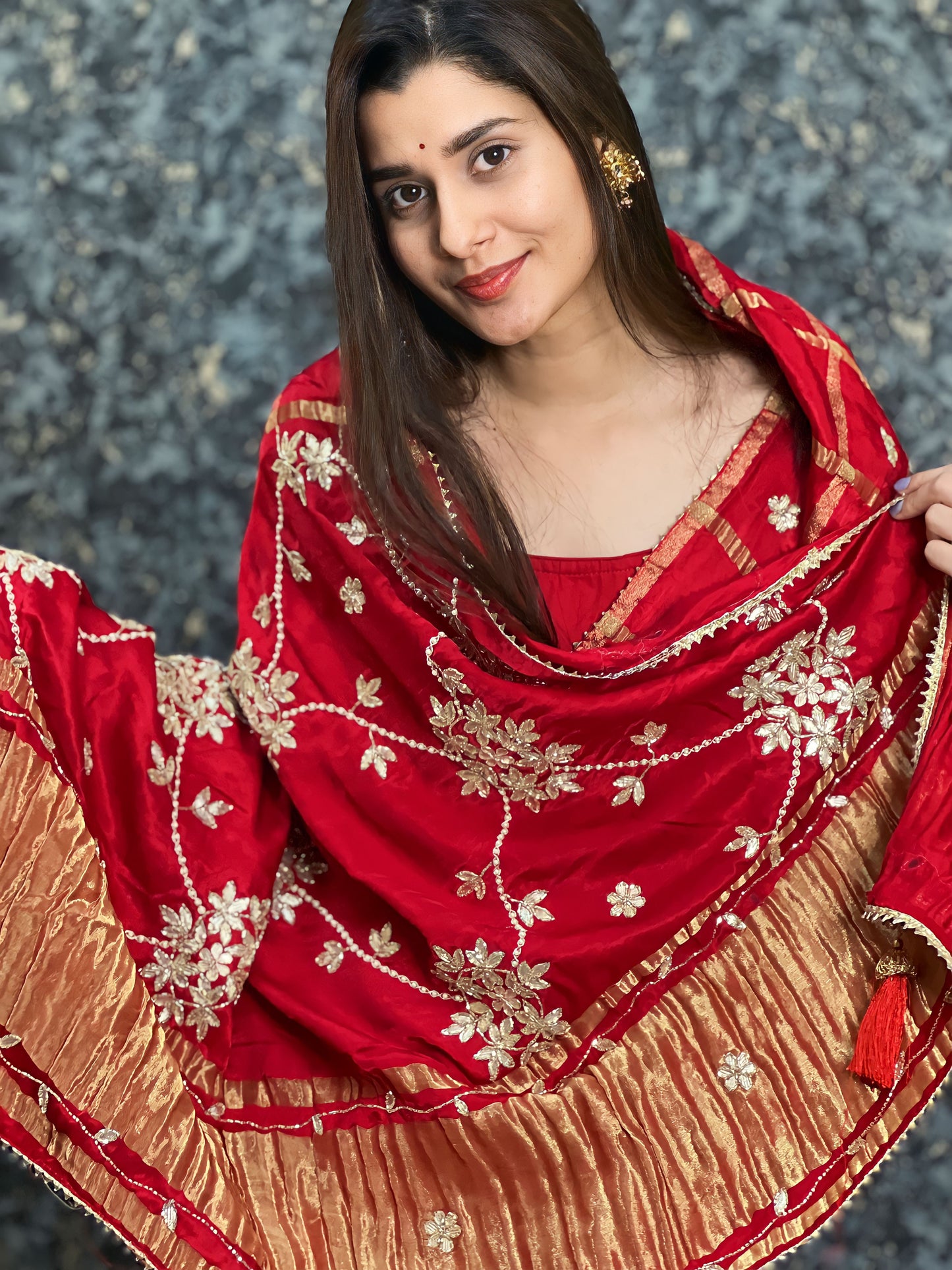 Party Wear Special Pure Gaji Silk Ghatchola Saree with Gotapatti Handwork