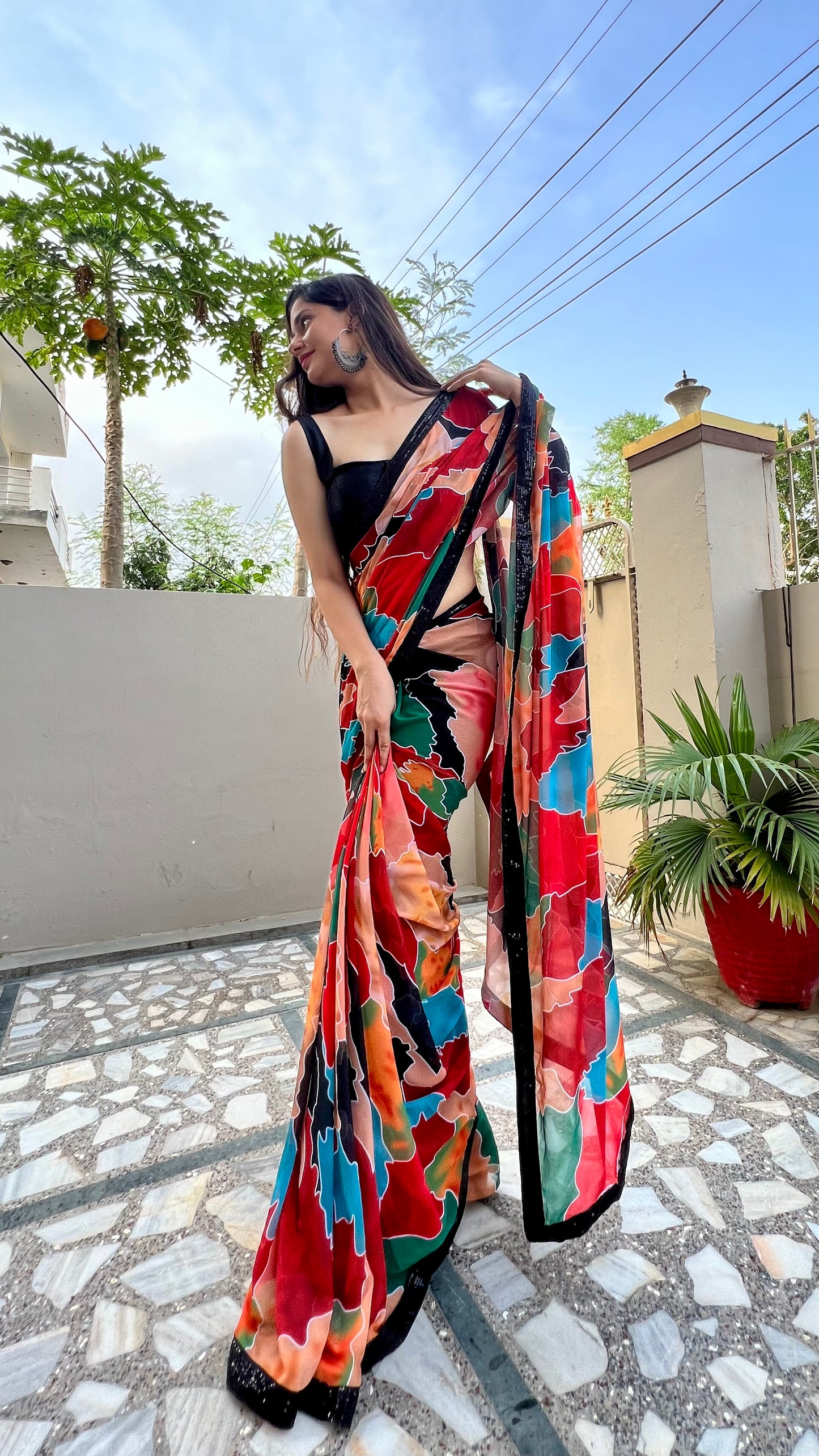 Chiffon floral saree