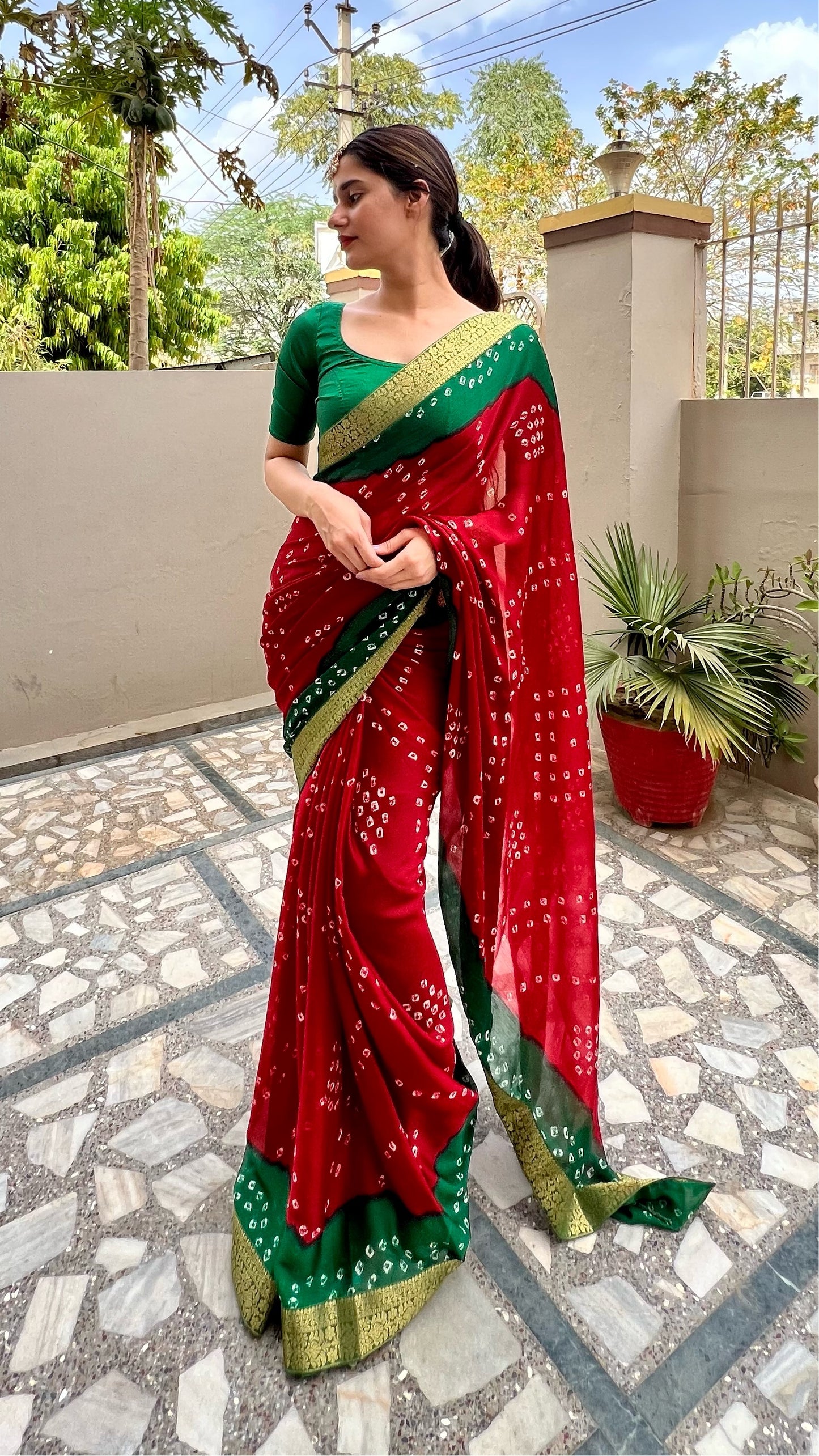 Art silk bandhani saree