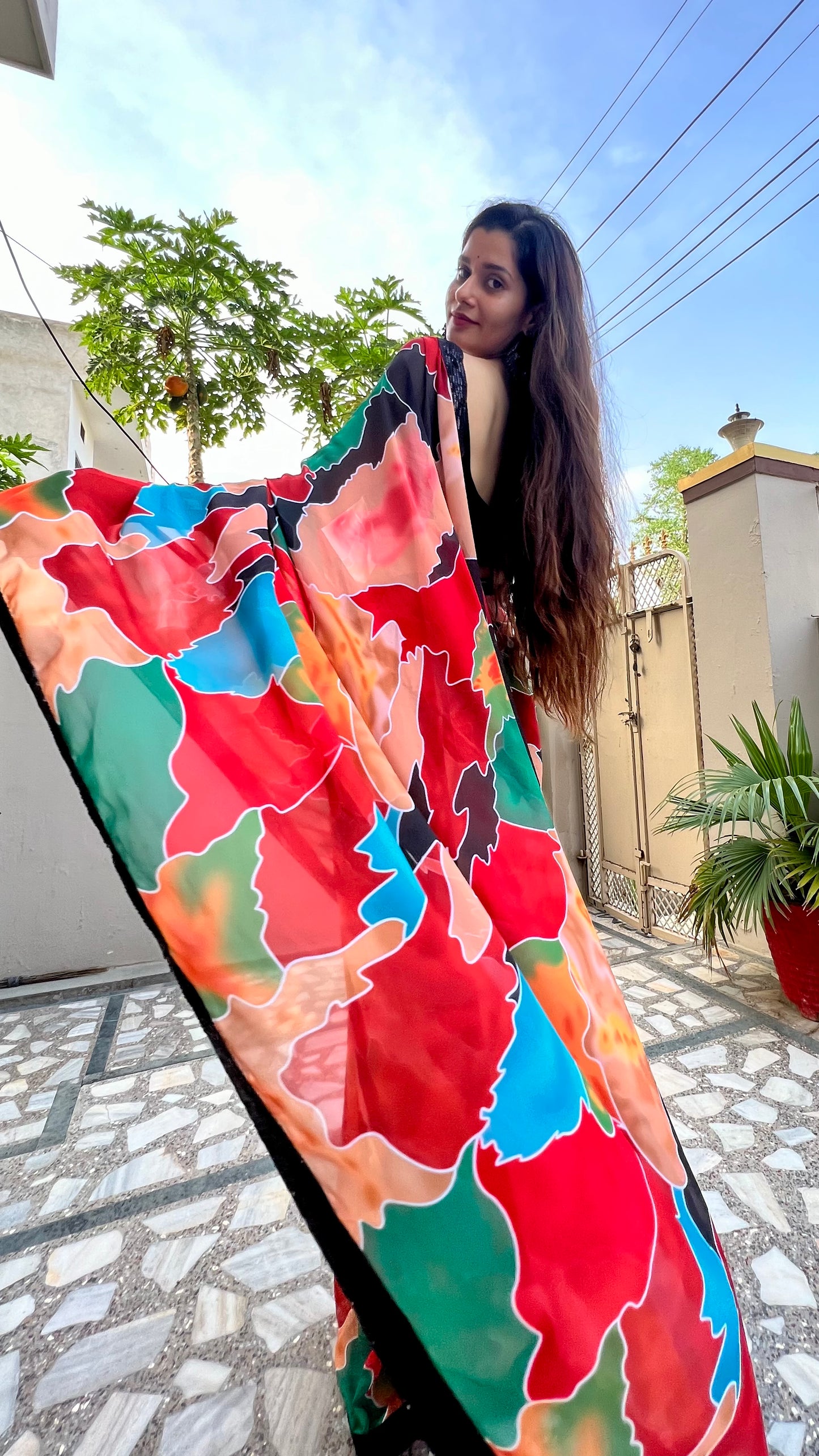 Chiffon floral saree