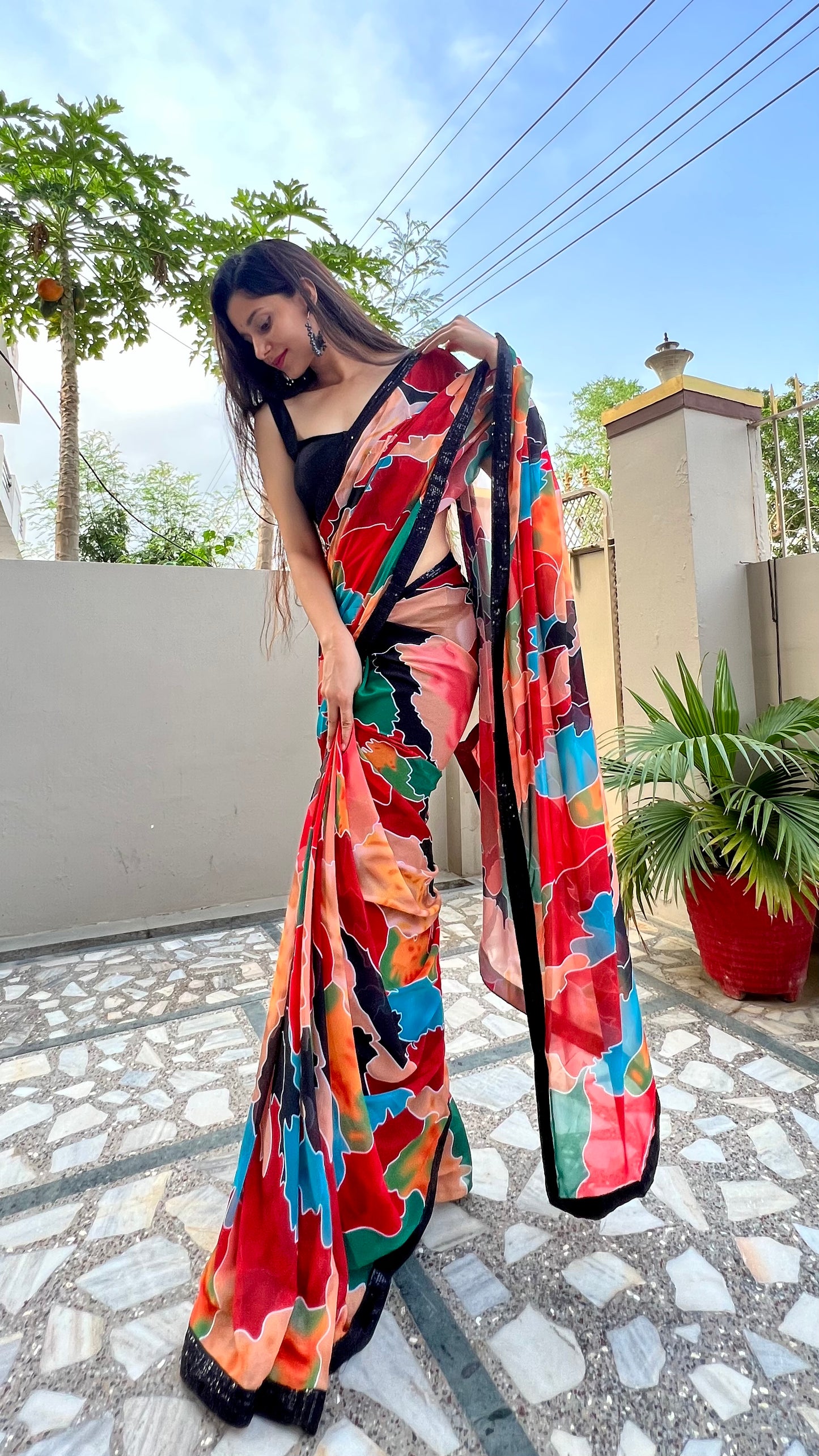 Chiffon floral saree