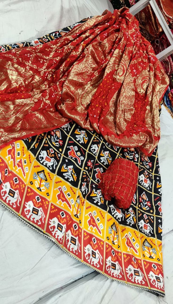 KcPc Pure Dola silk Patola Printe Cotton Lehenga