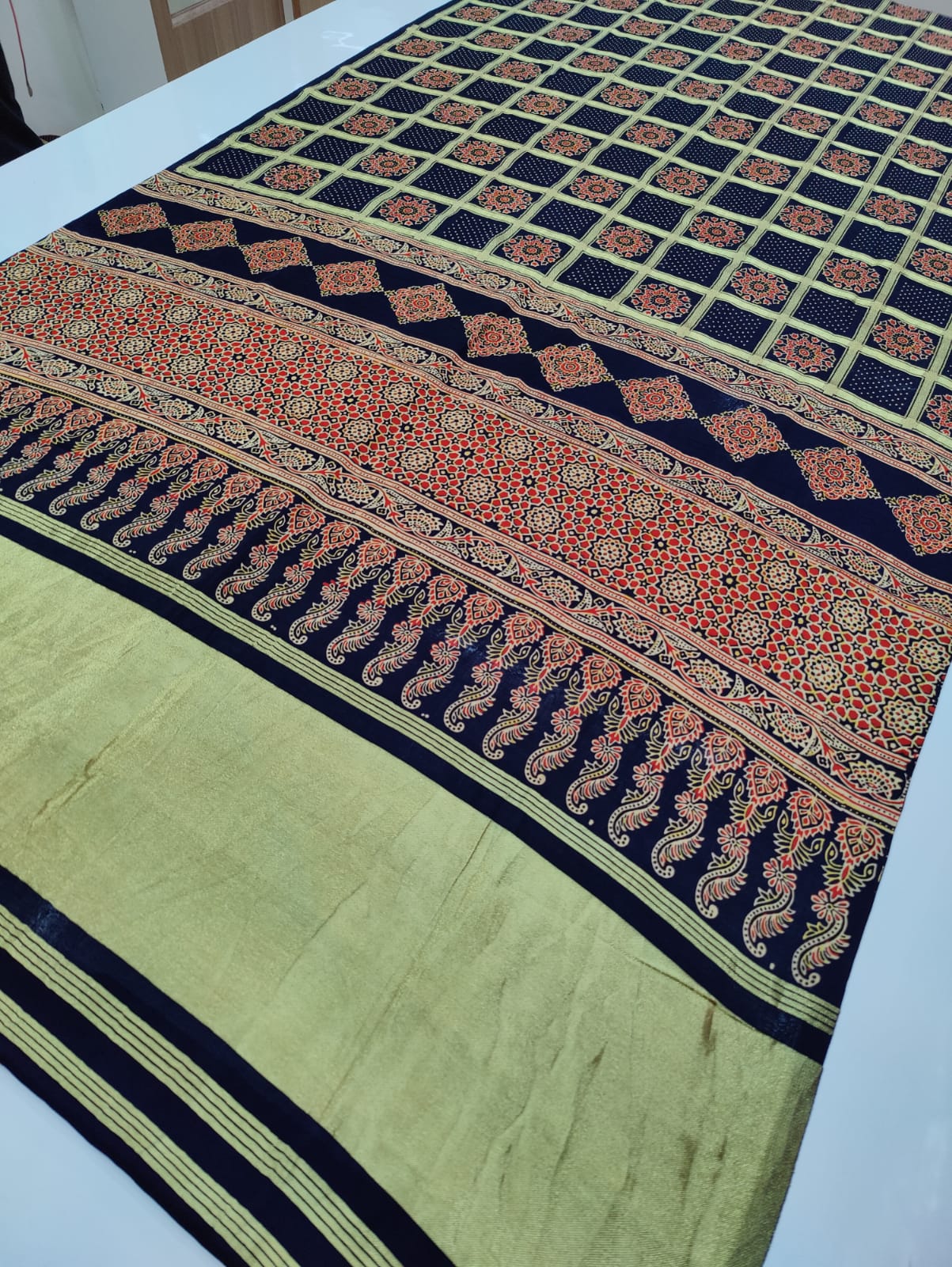 Pure Gaji Silk Khadi Hendloom Ghatchola Azarak Printe Saree With Zari Weaving Nr Kcpc Design I