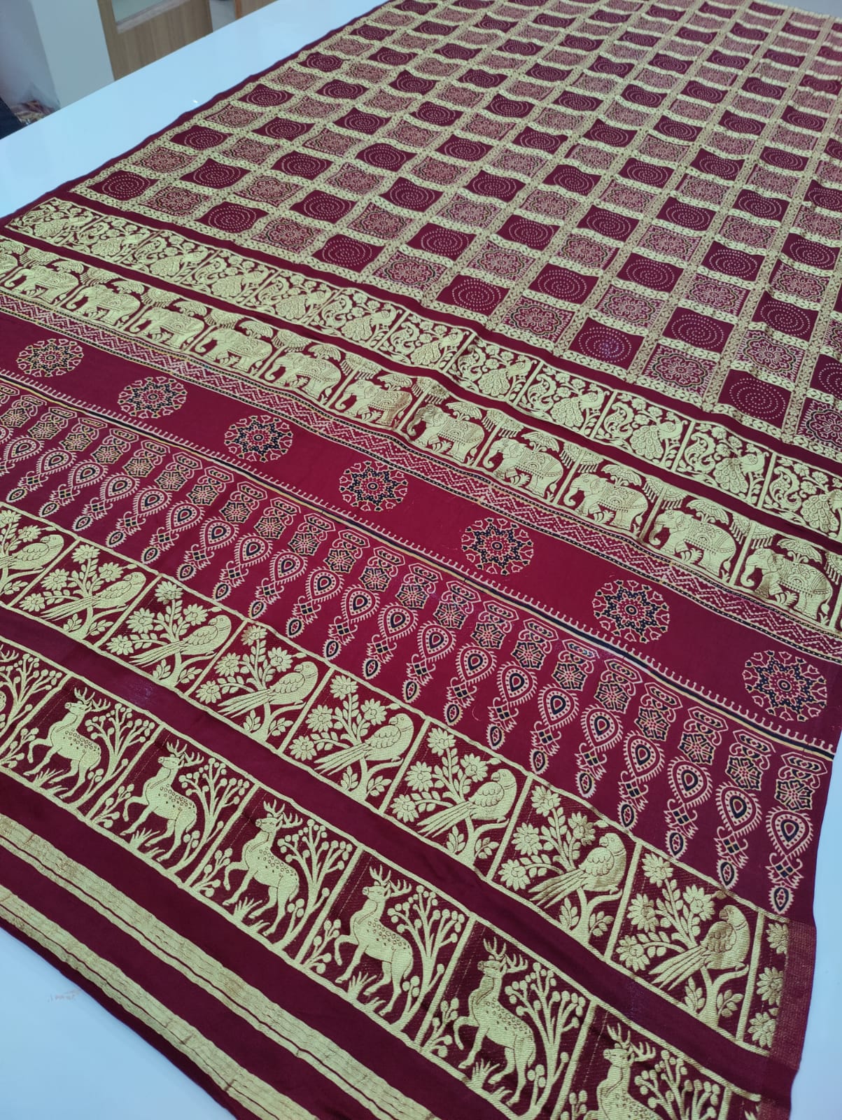 Pure Gaji Silk Khadi Hendloom Ghatchola Azarak Printe Saree With Zari Weaving Nr Kcpc Design G
