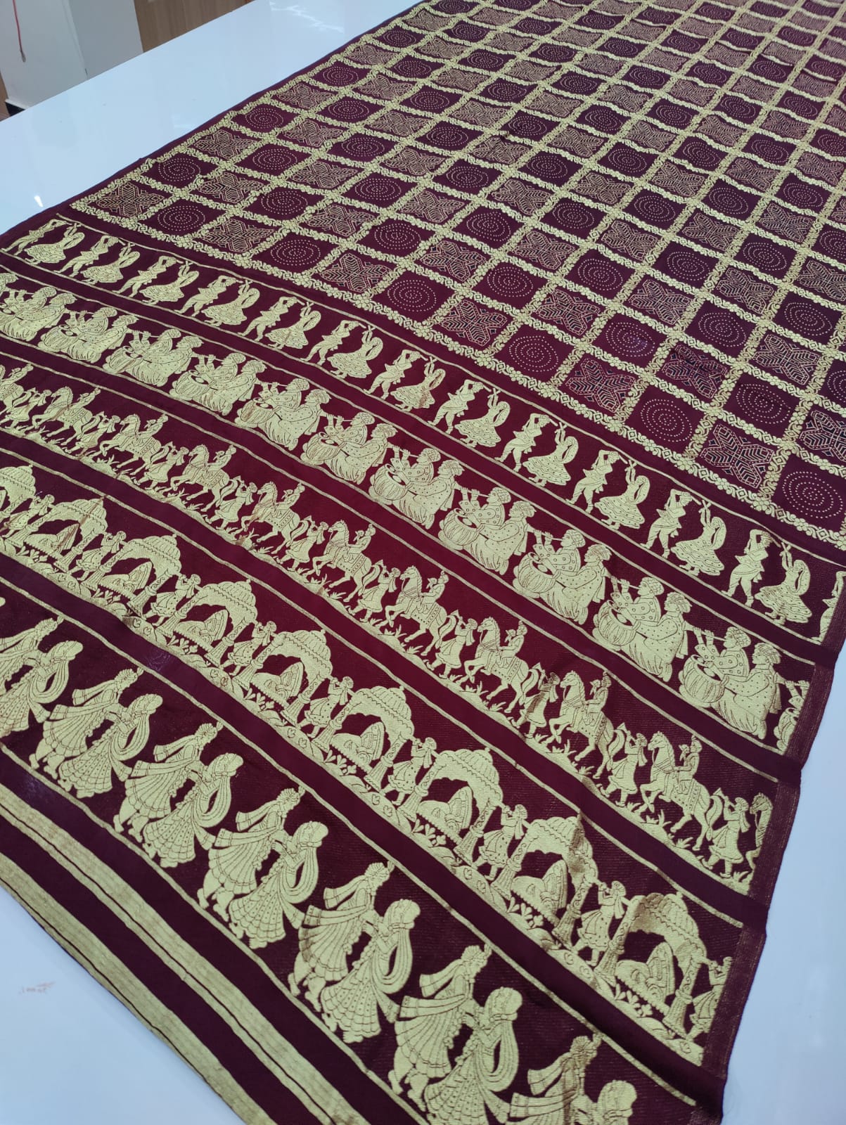 Pure Gaji Silk Khadi Hendloom Ghatchola Azarak Printe Saree With Zari Weaving Nr Kcpc Design L