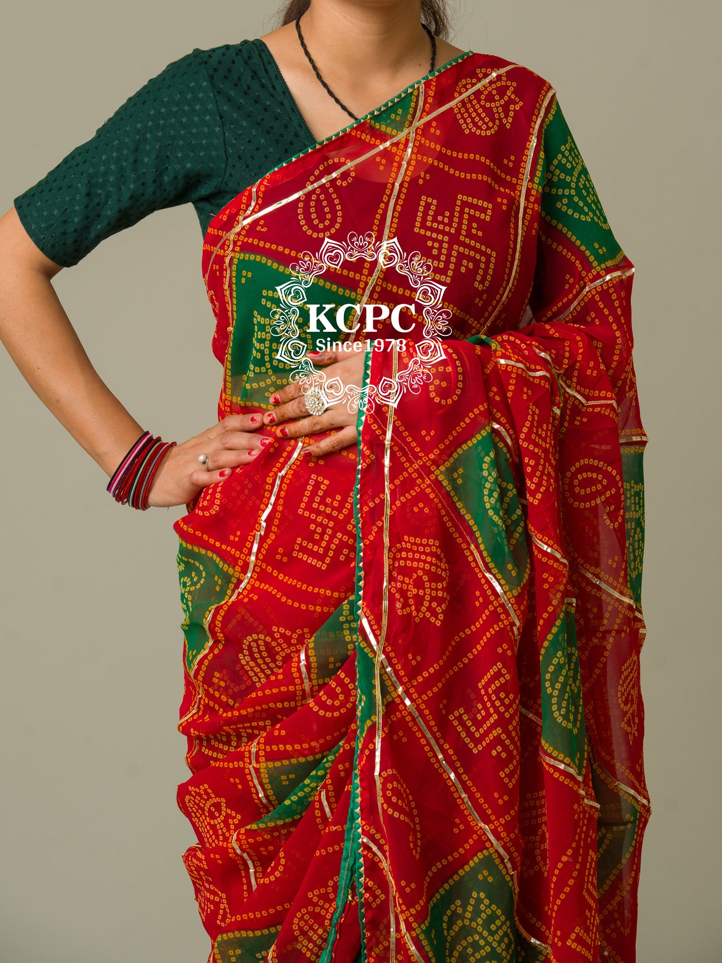 Latest Jaipuri Trending Bandhej Ghatchola Gotapatti Saree