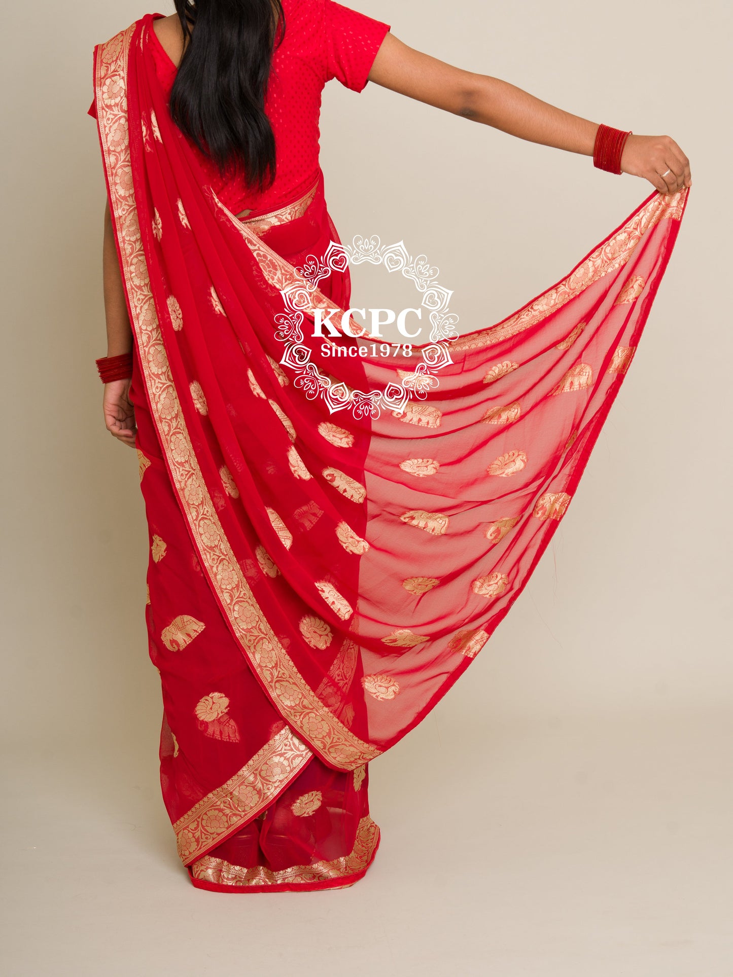 Wedding Special Red Chiffon Figure Banarasi Saree