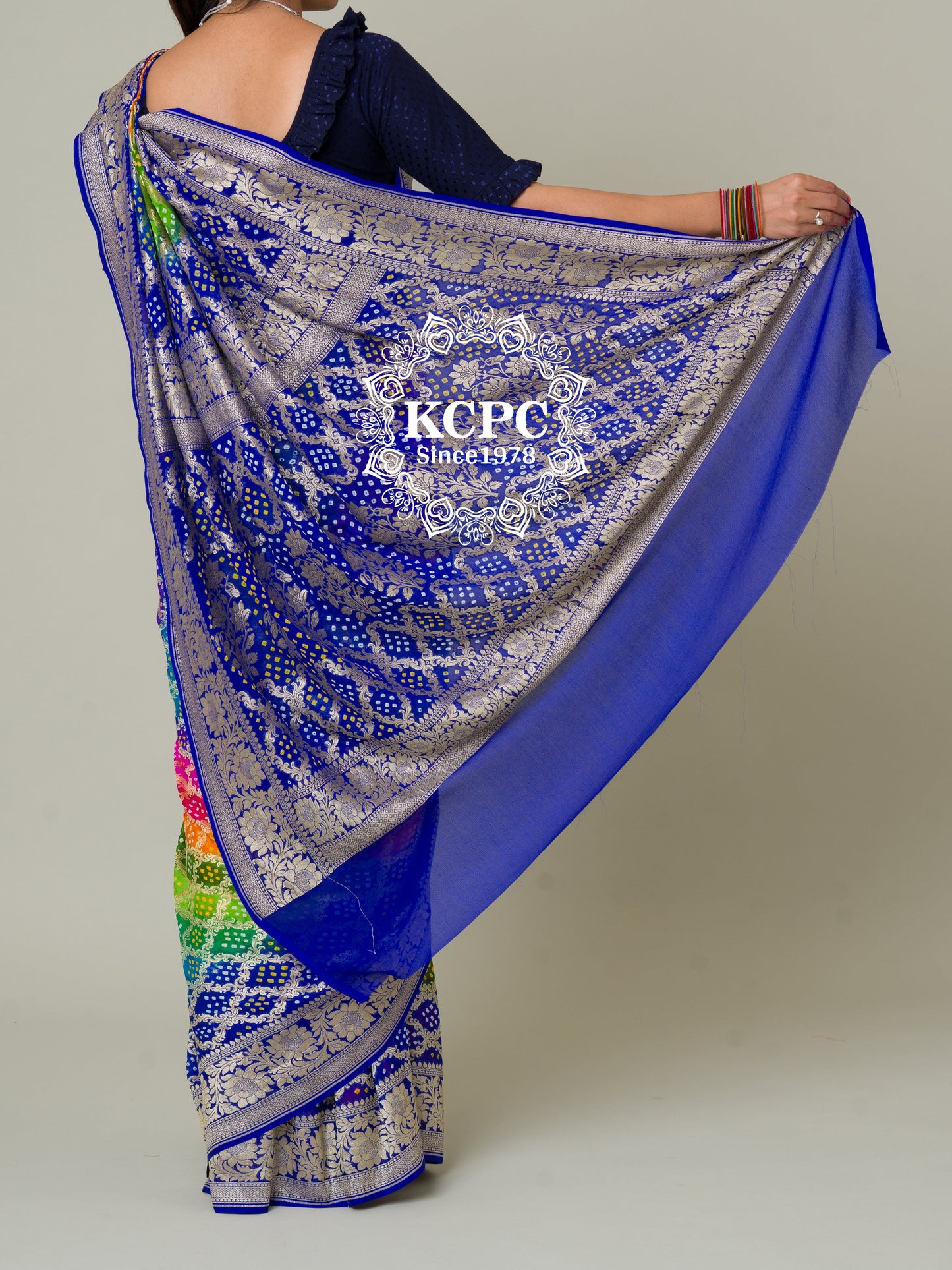 Pure Khaddi Georgette Upada Janglaw Bandhani Neemzari Multi Colour Saree, KCPC, NR