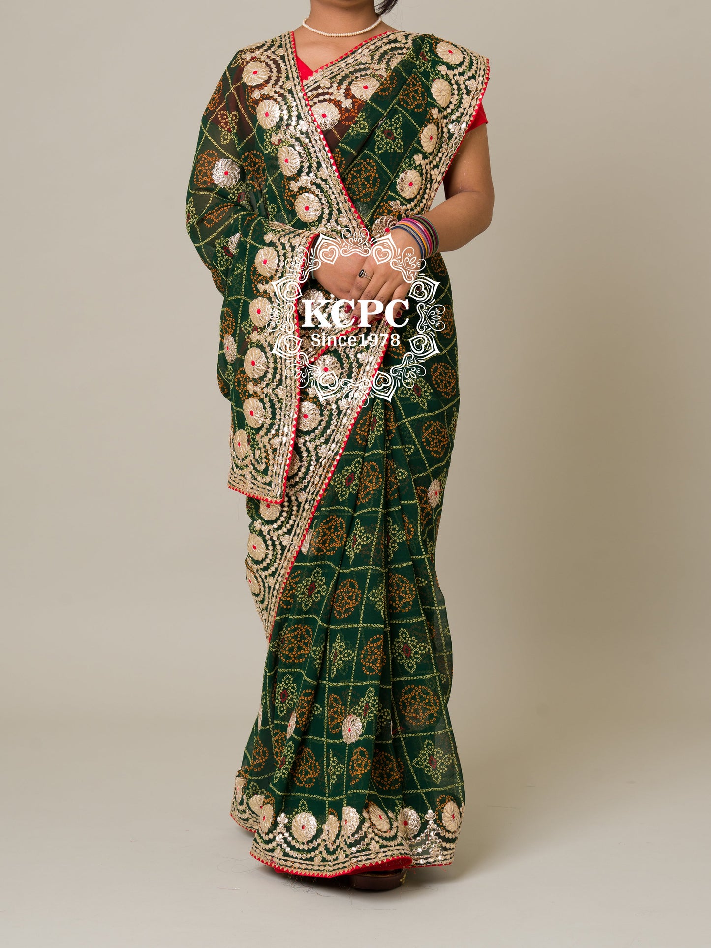 Pure 60 gram Georgette bandhani gotapatti work saree