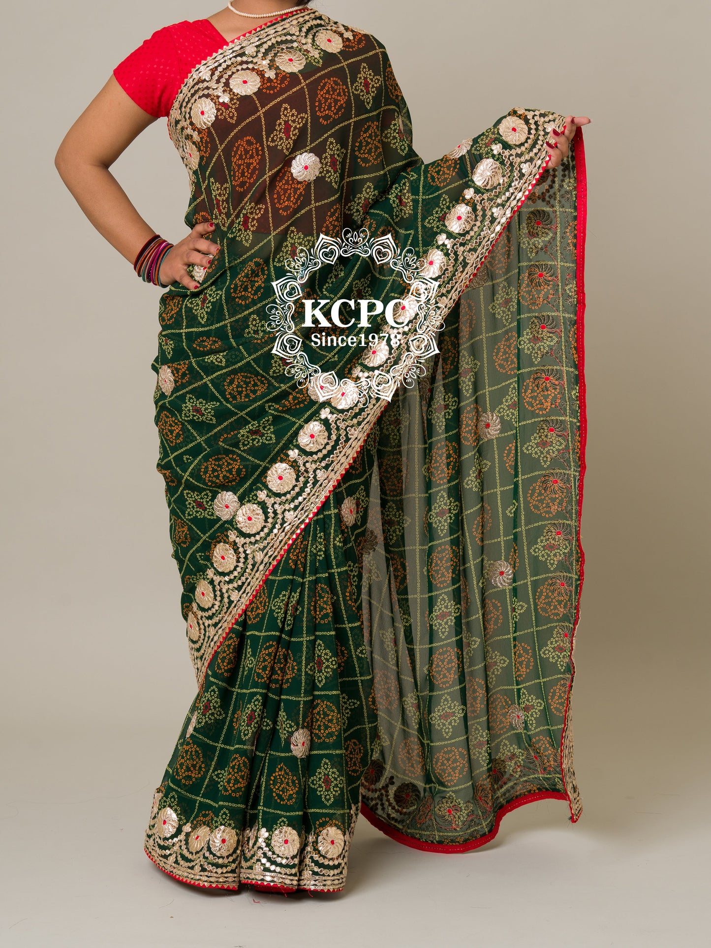 Pure 60 gram Georgette bandhani gotapatti work saree