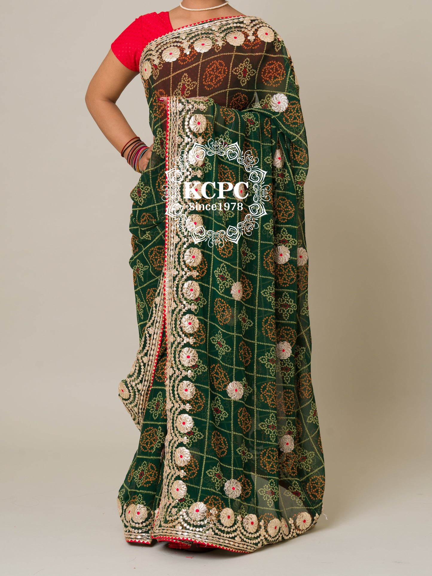 Pure 60 gram Georgette bandhani gotapatti work saree