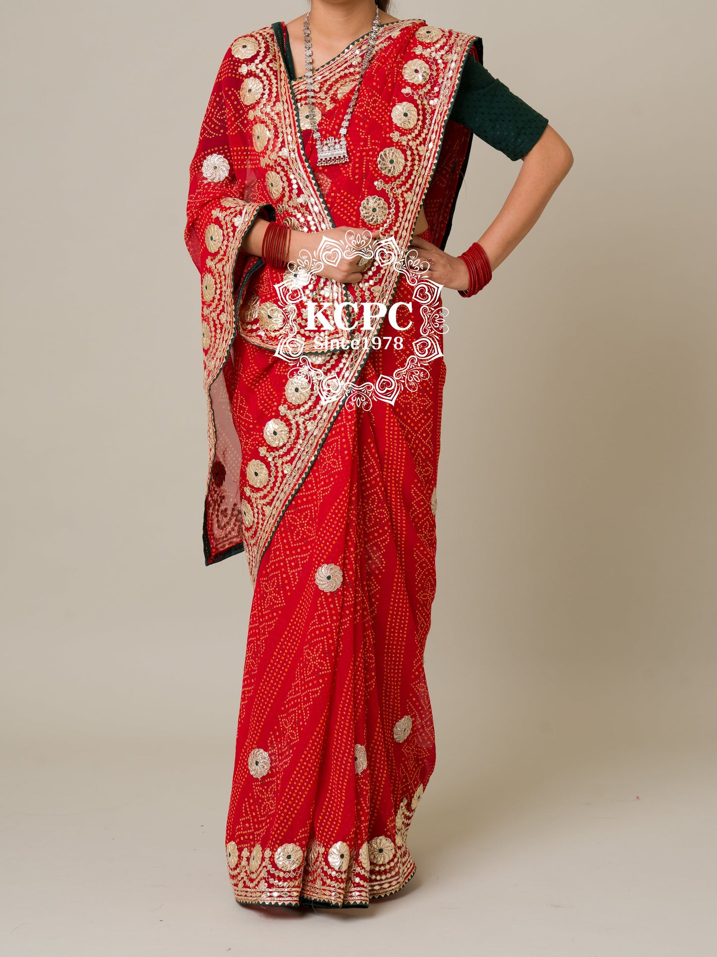 Pure 60 gram Georgette bandhani gotapatti work saree
