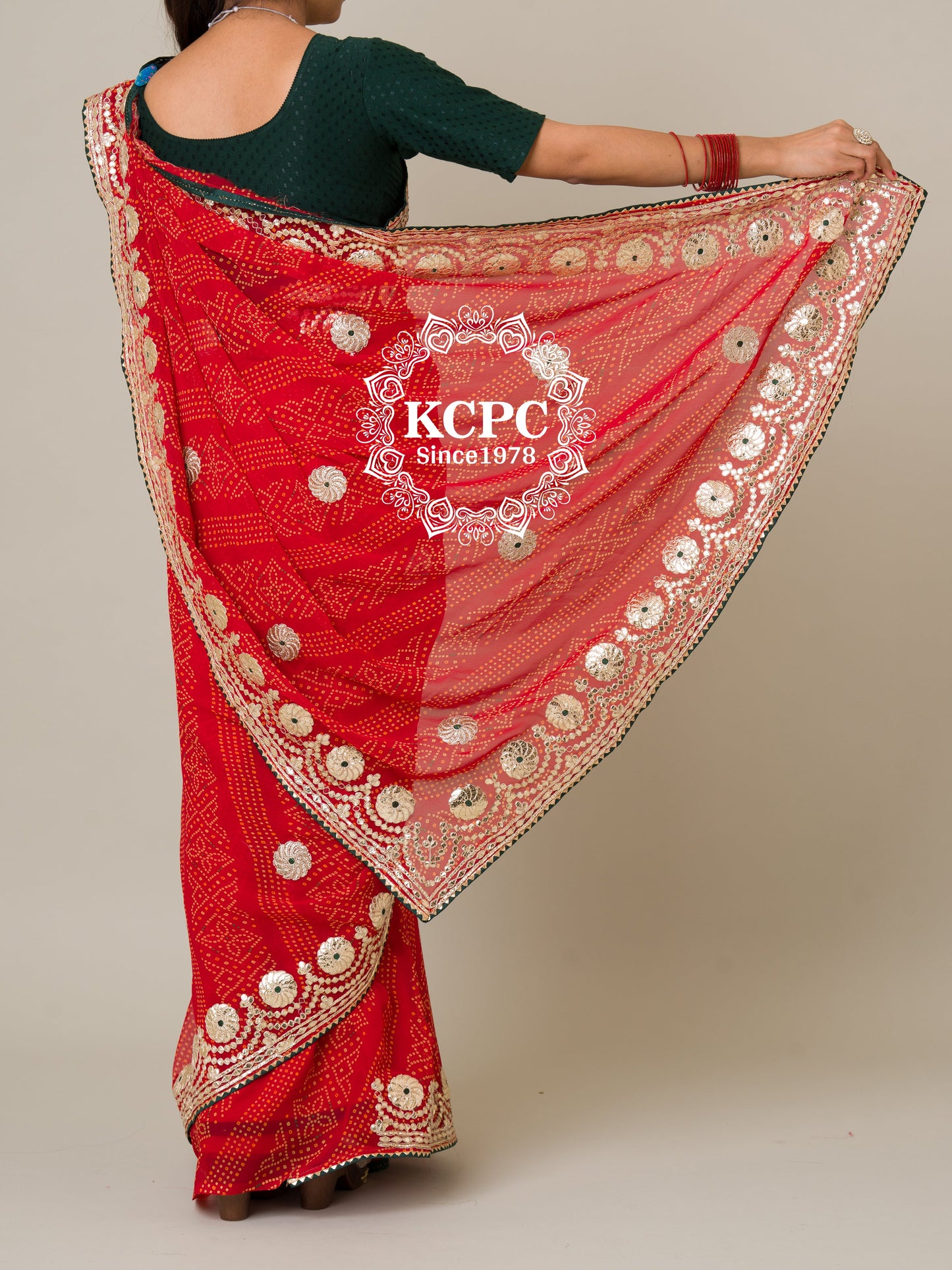 Pure 60 gram Georgette bandhani gotapatti work saree