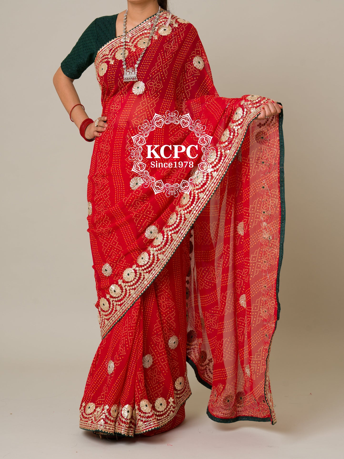 Pure 60 gram Georgette bandhani gotapatti work saree