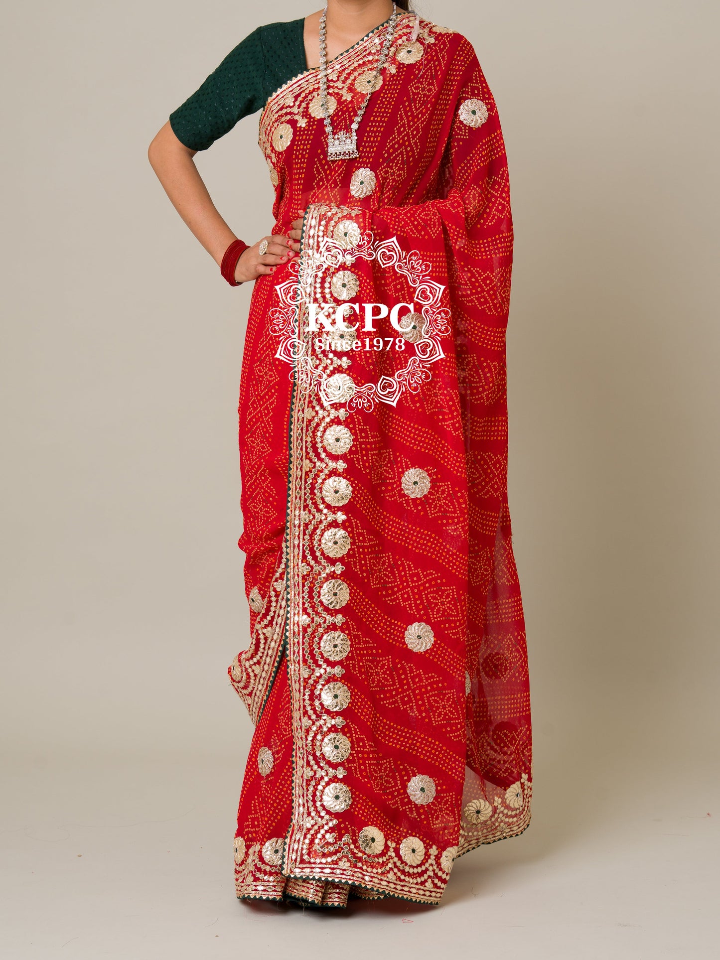 Pure 60 gram Georgette bandhani gotapatti work saree