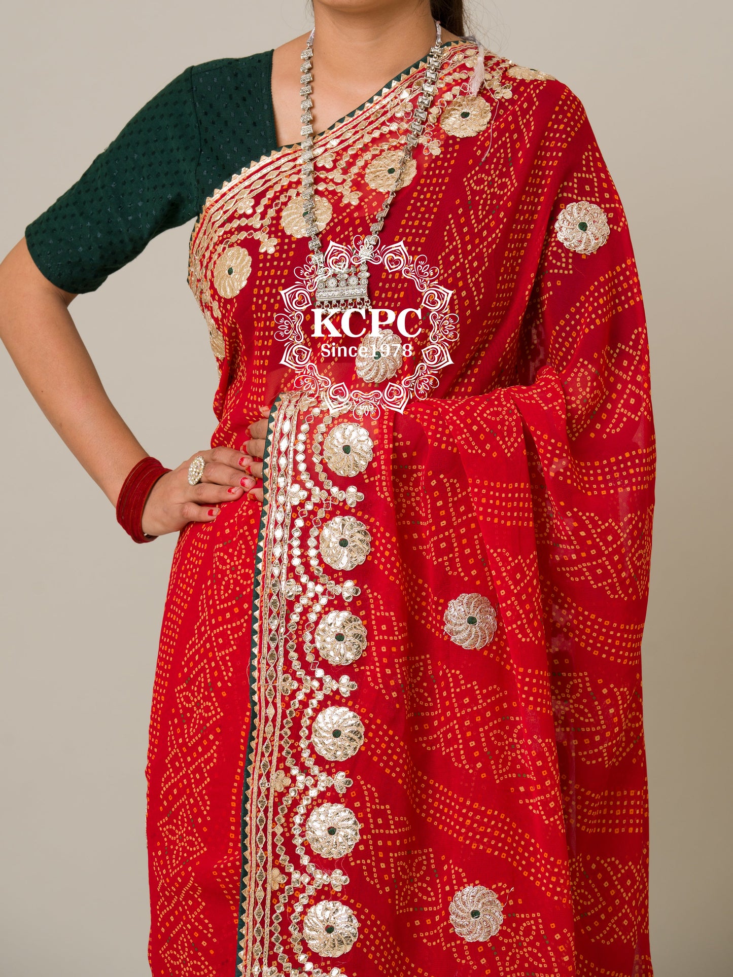 Pure 60 gram Georgette bandhani gotapatti work saree