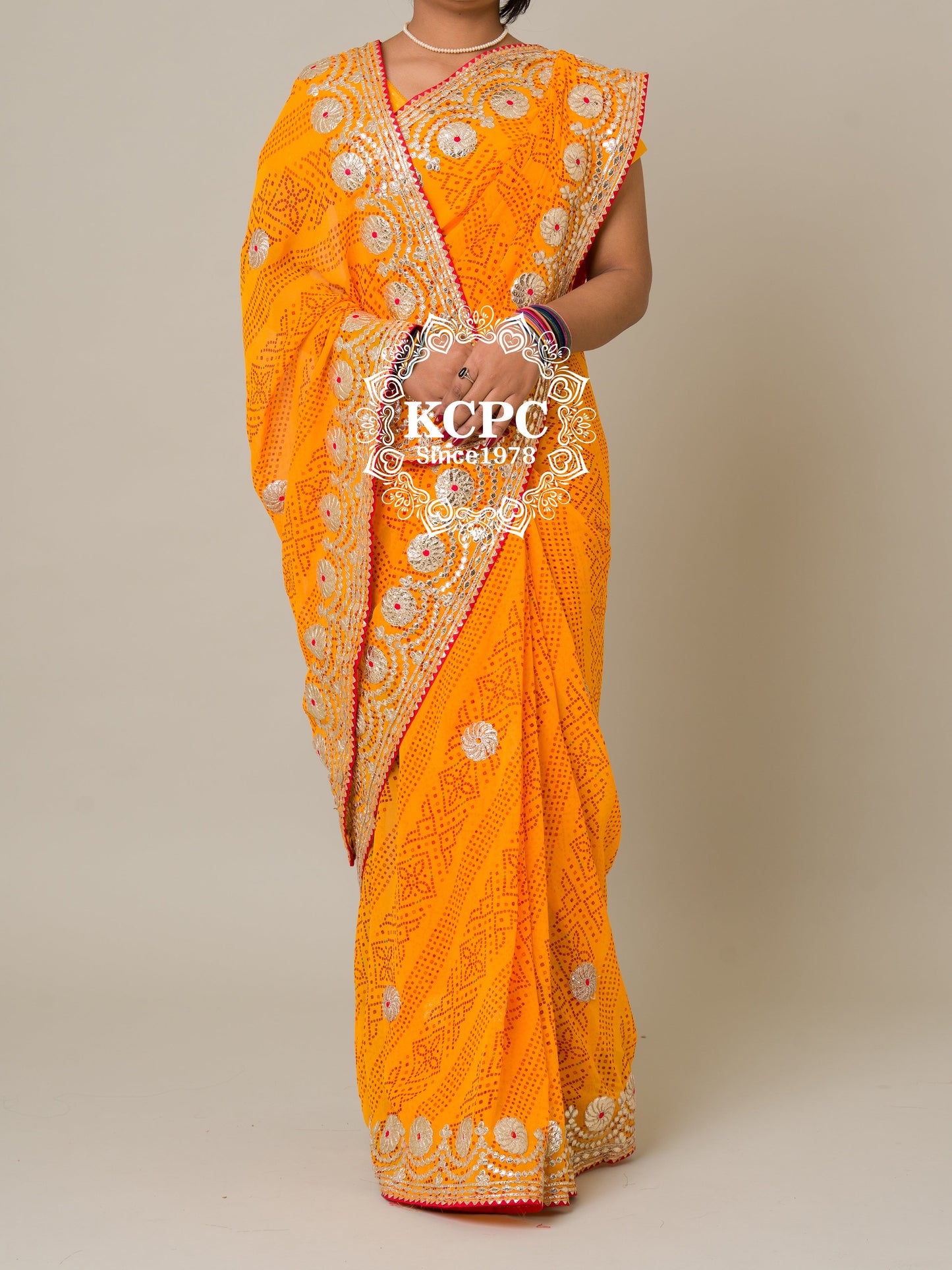 Pure 60 gram Georgette bandhani gotapatti work saree