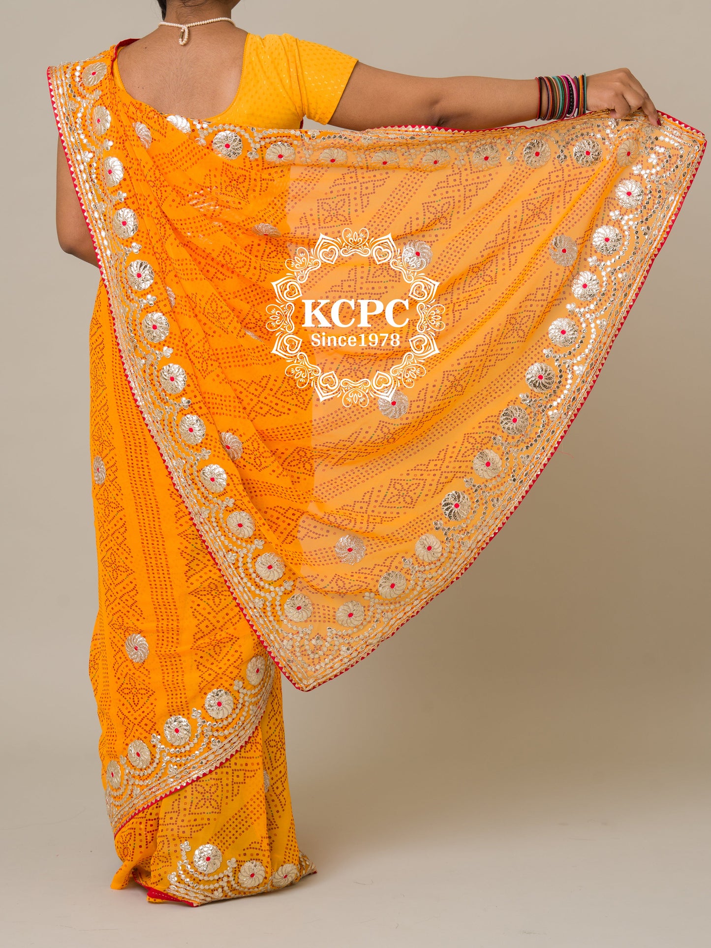 Pure 60 gram Georgette bandhani gotapatti work saree