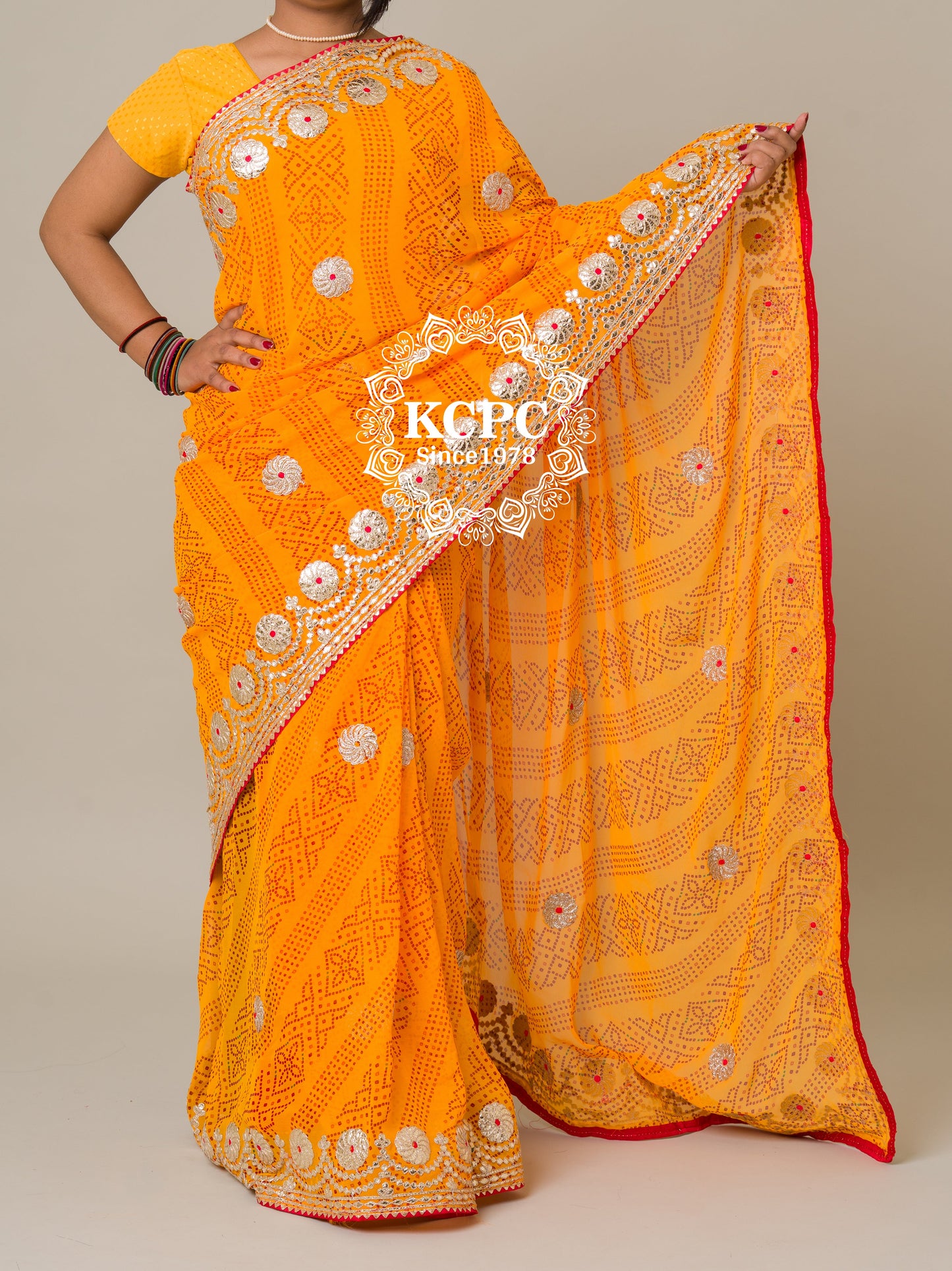 Pure 60 gram Georgette bandhani gotapatti work saree