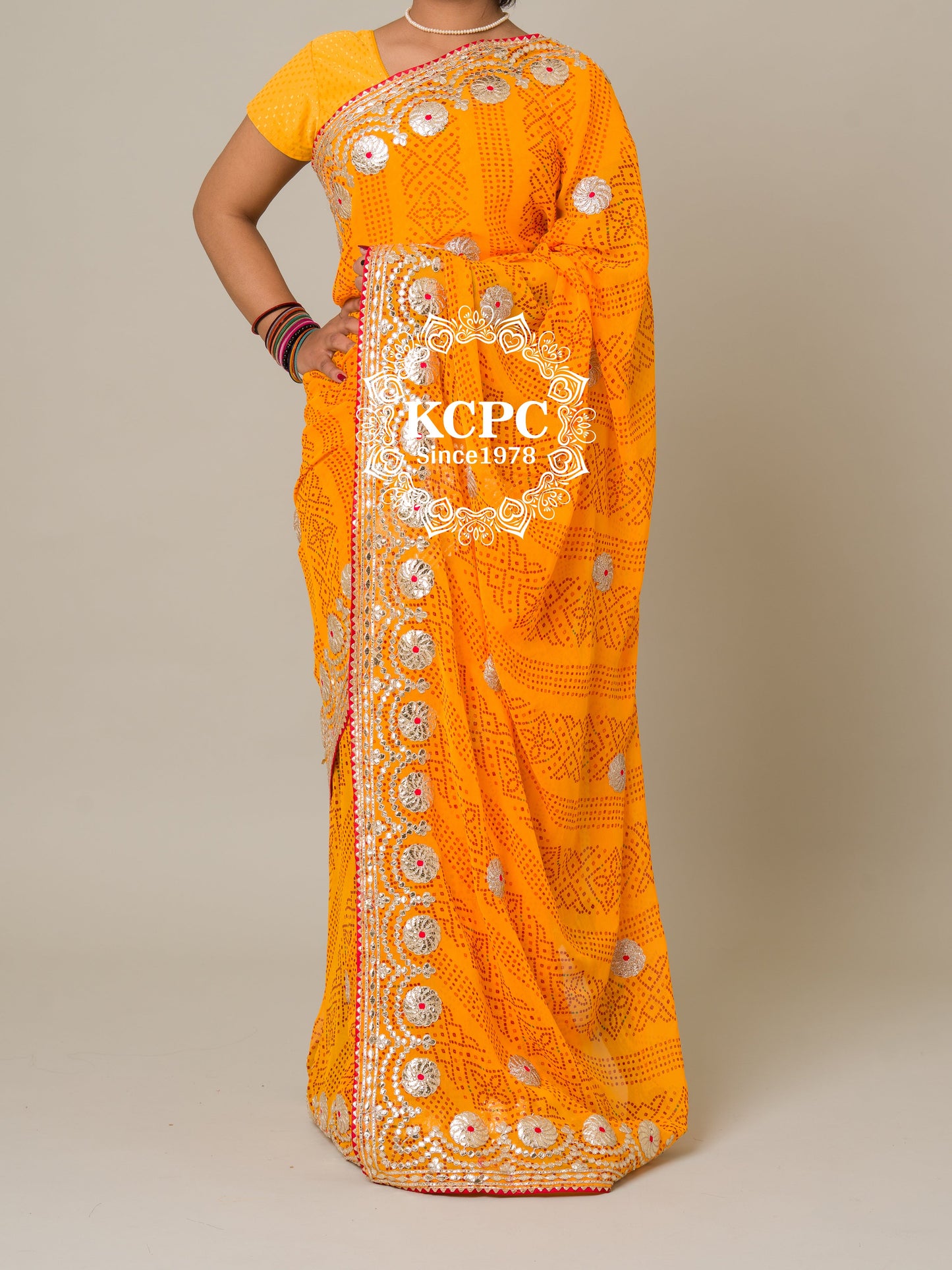 Pure 60 gram Georgette bandhani gotapatti work saree