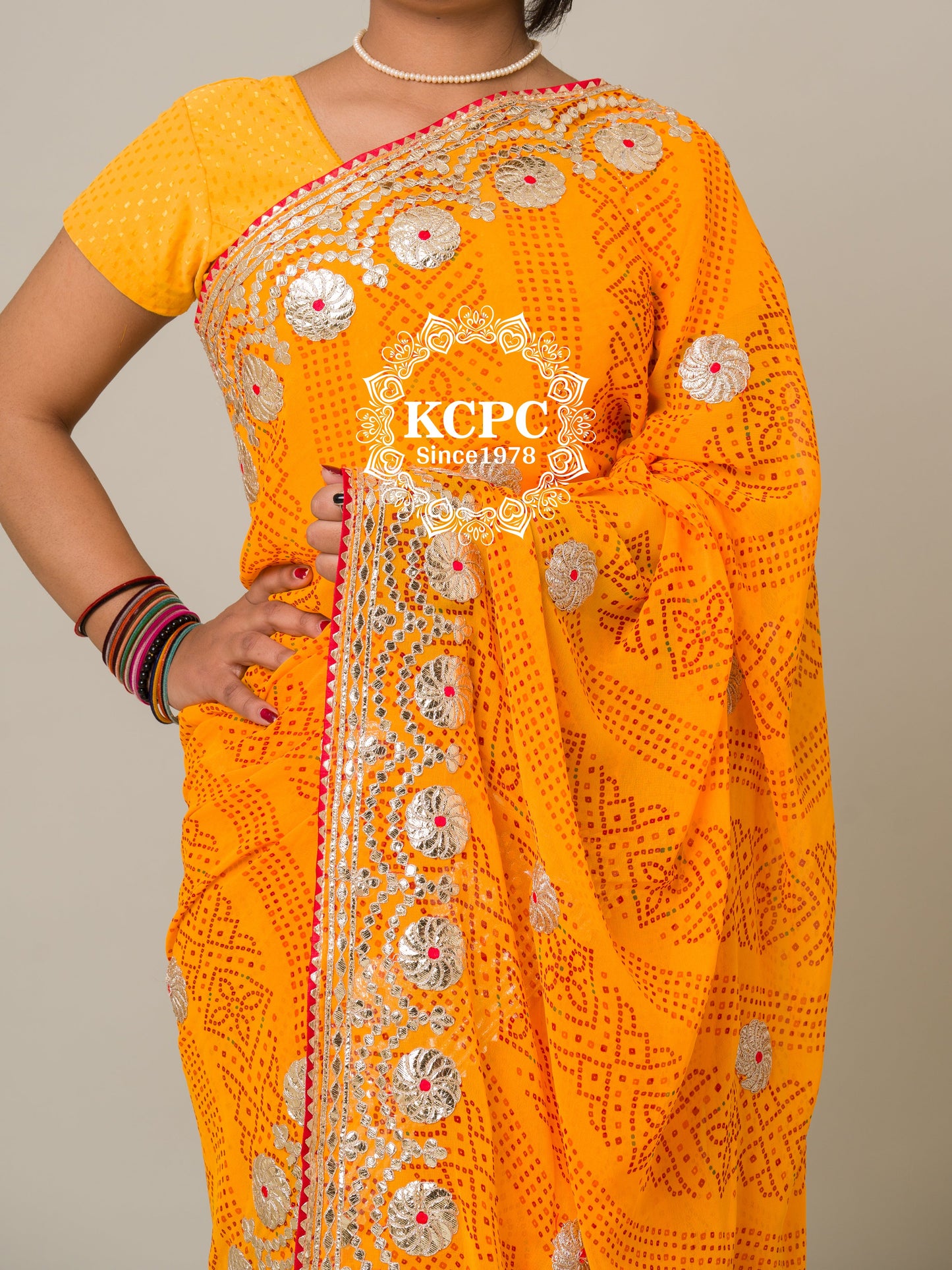 Pure 60 gram Georgette bandhani gotapatti work saree