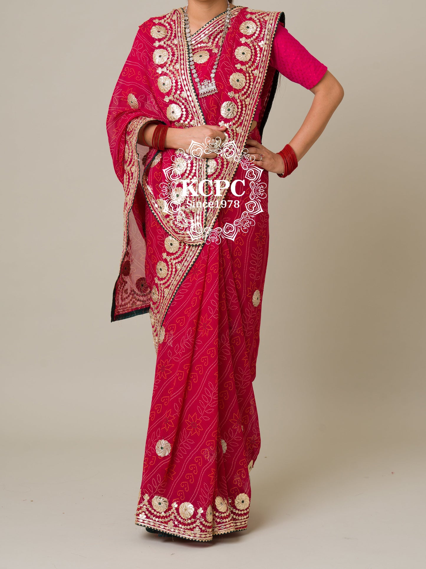 Pure 60 gram Georgette bandhani gotapatti work saree