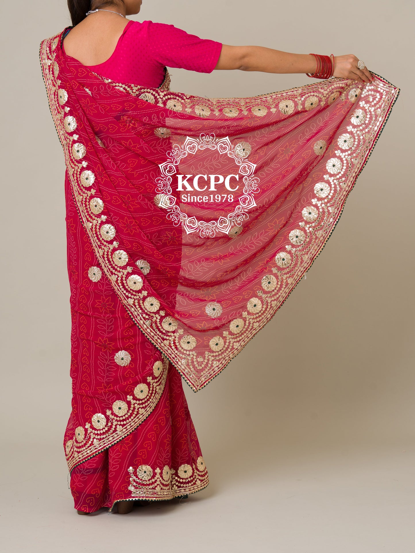Pure 60 gram Georgette bandhani gotapatti work saree