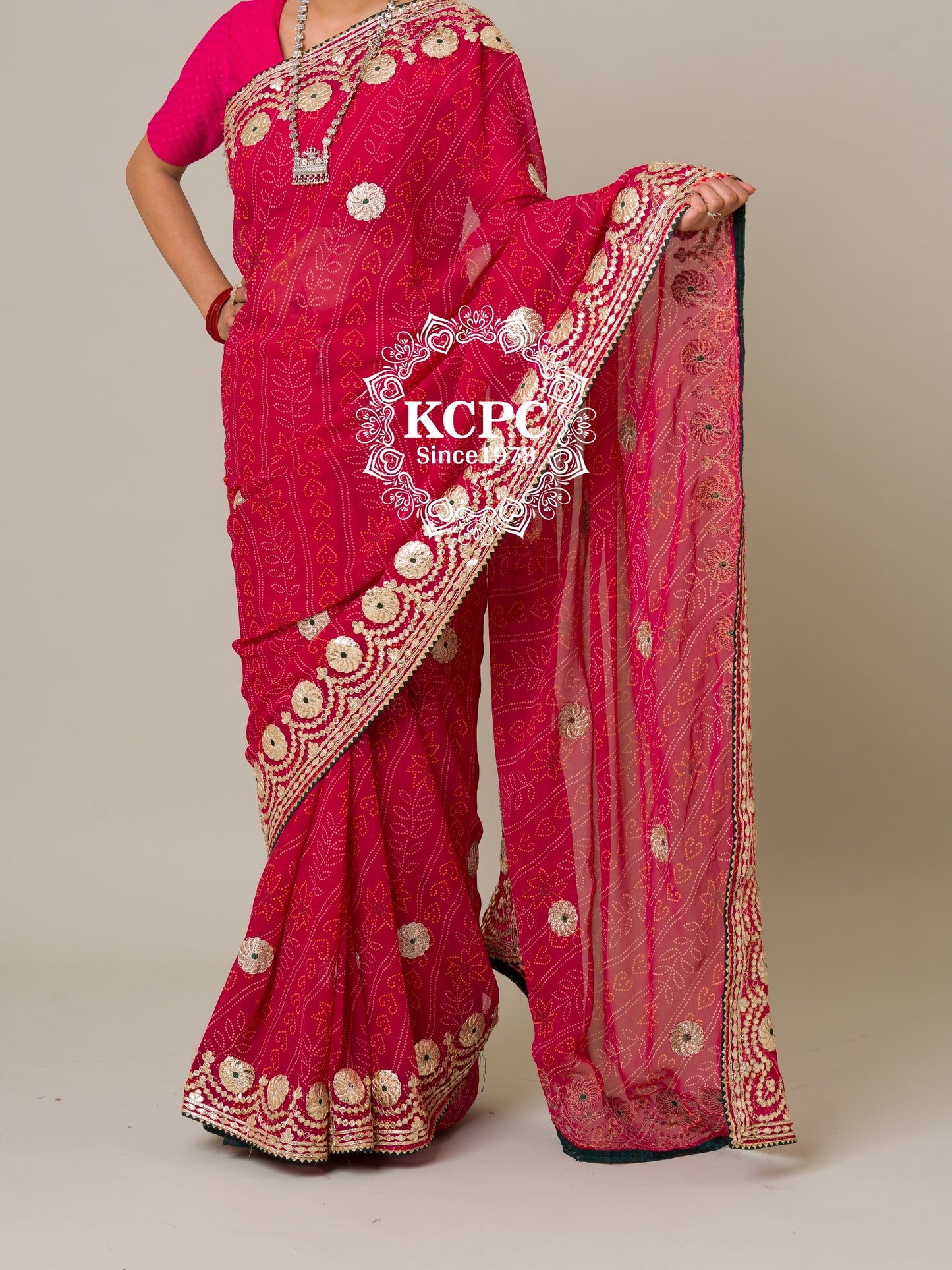 Pure 60 gram Georgette bandhani gotapatti work saree